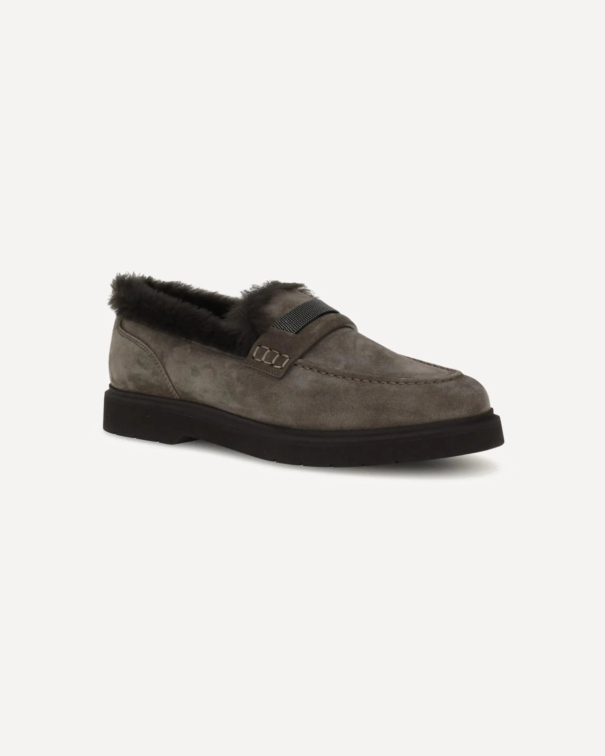 Brunello Cucinelli Suede Penny Shearling Loafers