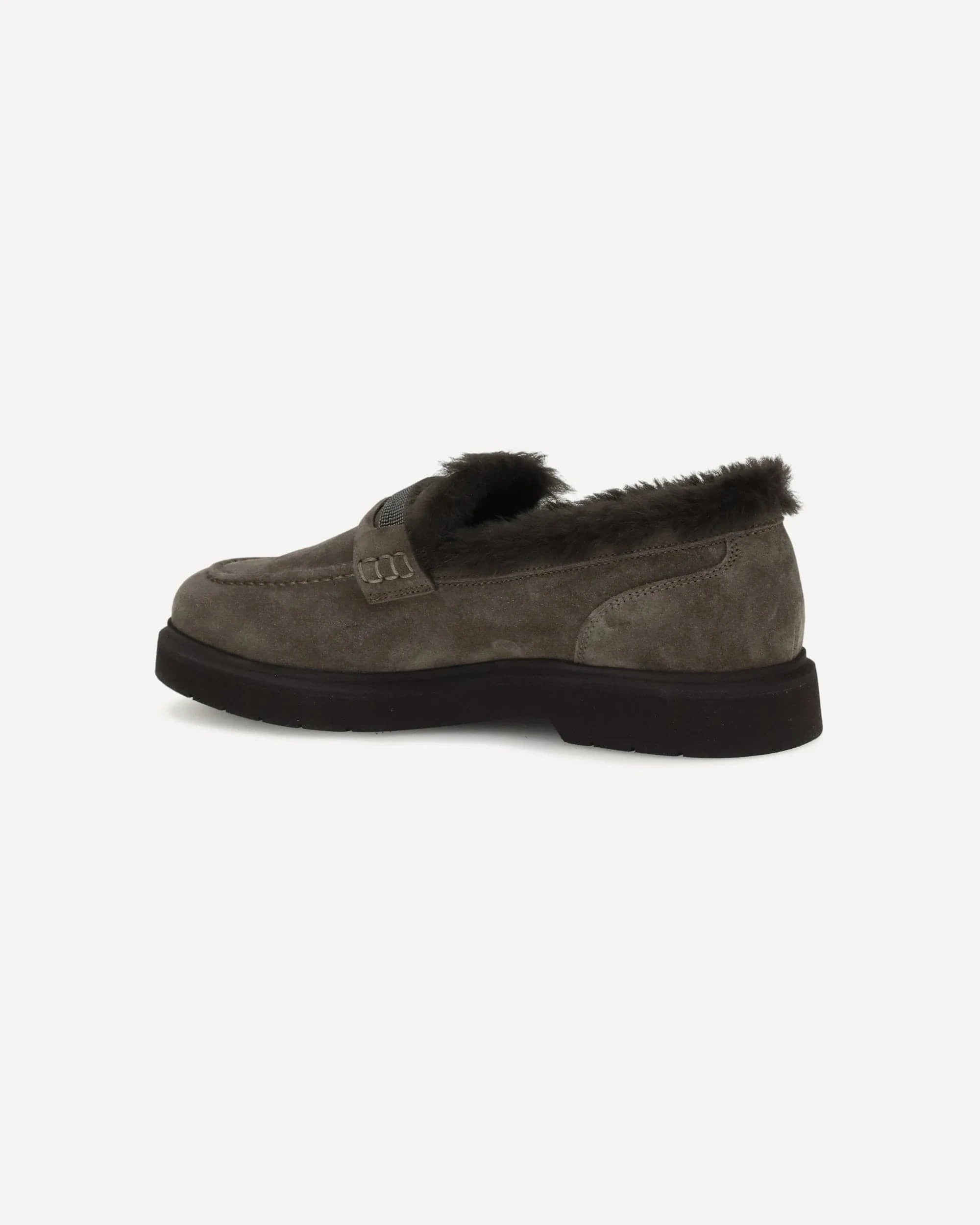 Brunello Cucinelli Suede Penny Shearling Loafers