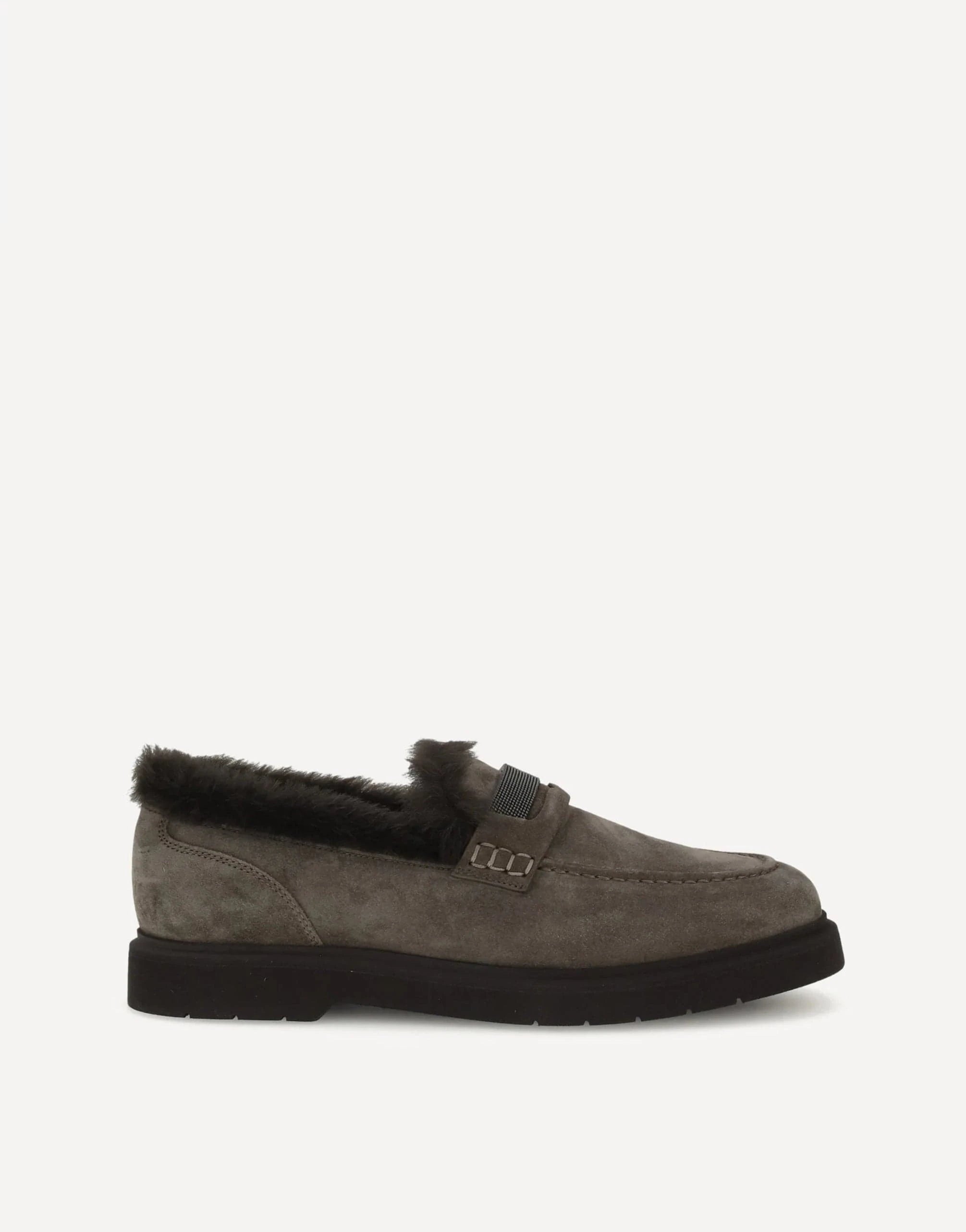 Brunello Cucinelli Suede Penny Shearling Loafers | Sendegaro PH