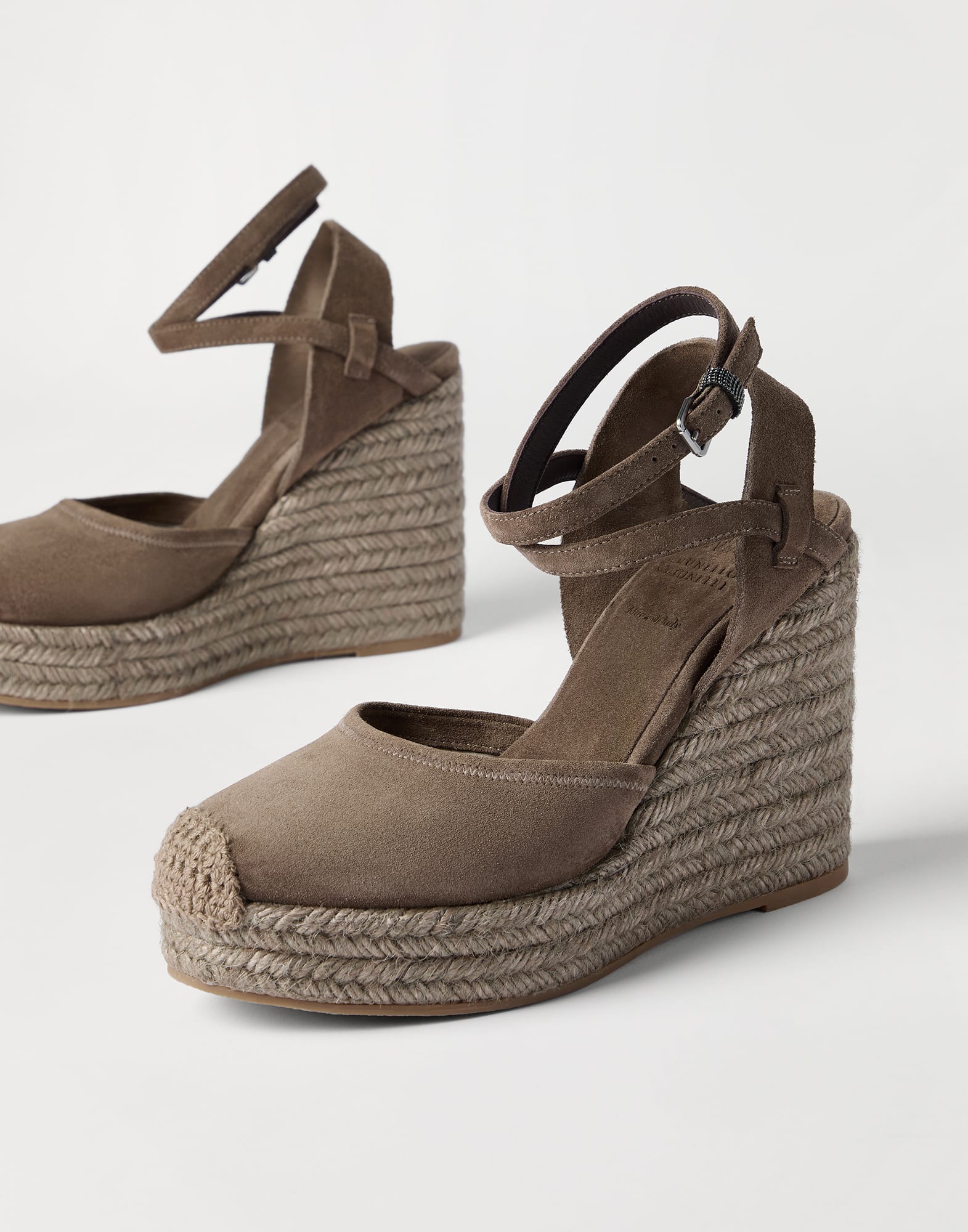 Brunello Cucinelli Suede Precious Loop Espadrille Wedges