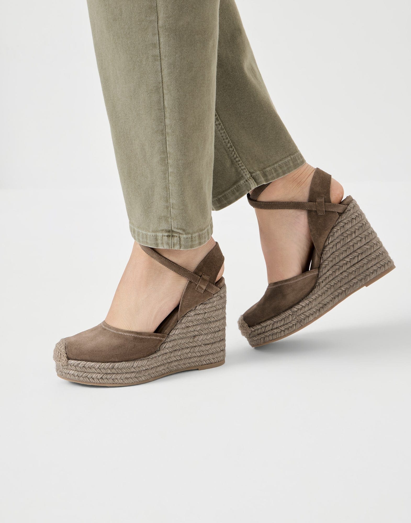 Brunello Cucinelli Suede Precious Loop Espadrille Wedges - alternate view