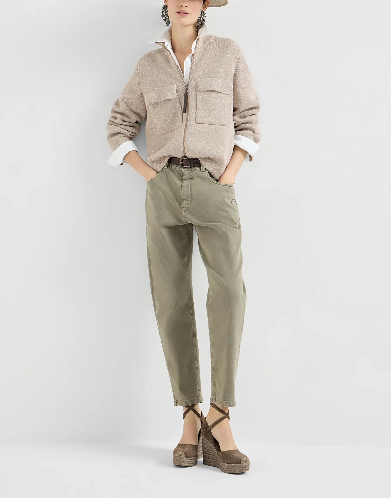 Brunello Cucinelli Suede Precious Loop Espadrille Wedges