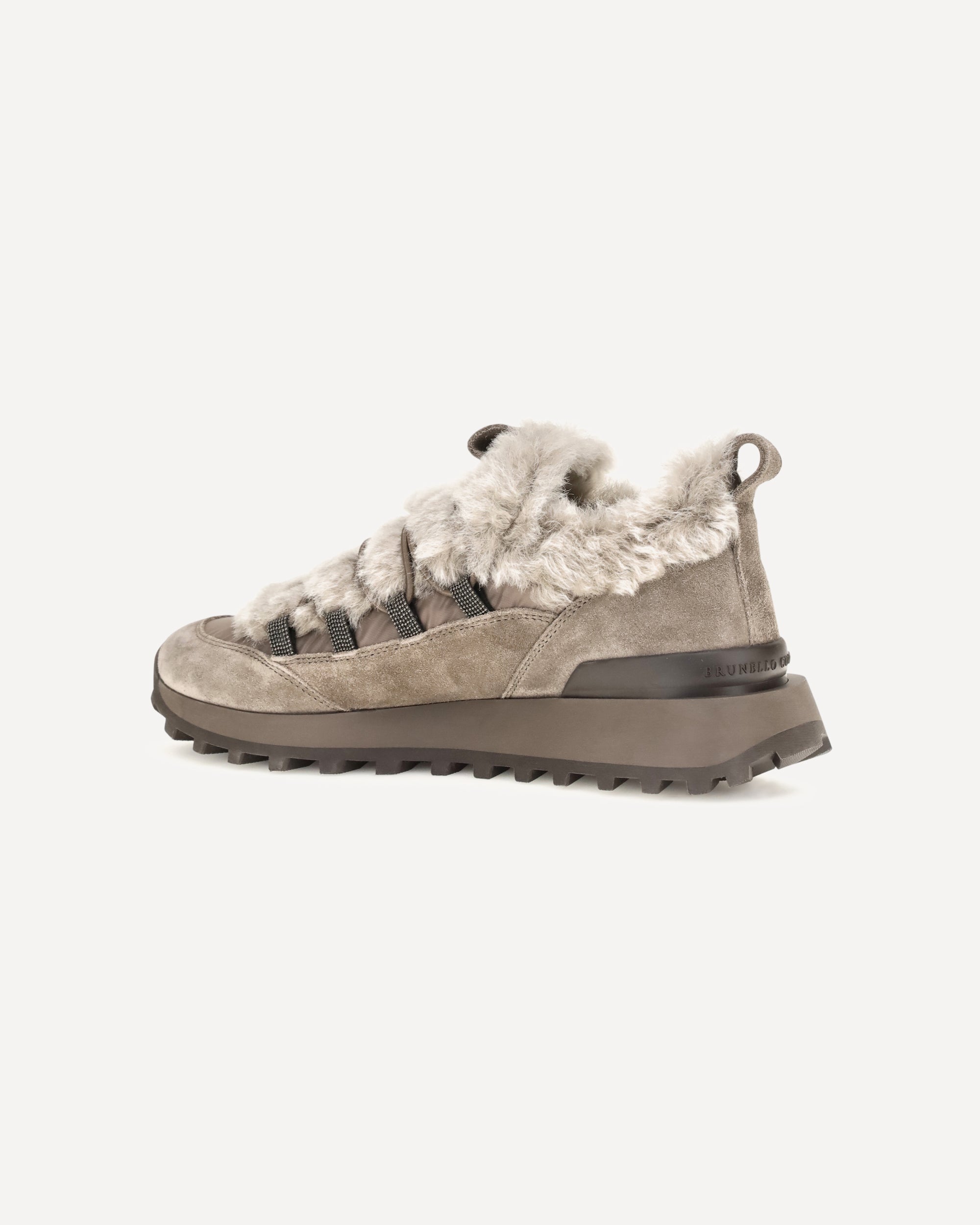 Brunello Cucinelli Suede Tech Cotton Sneakers Shearling Lining
