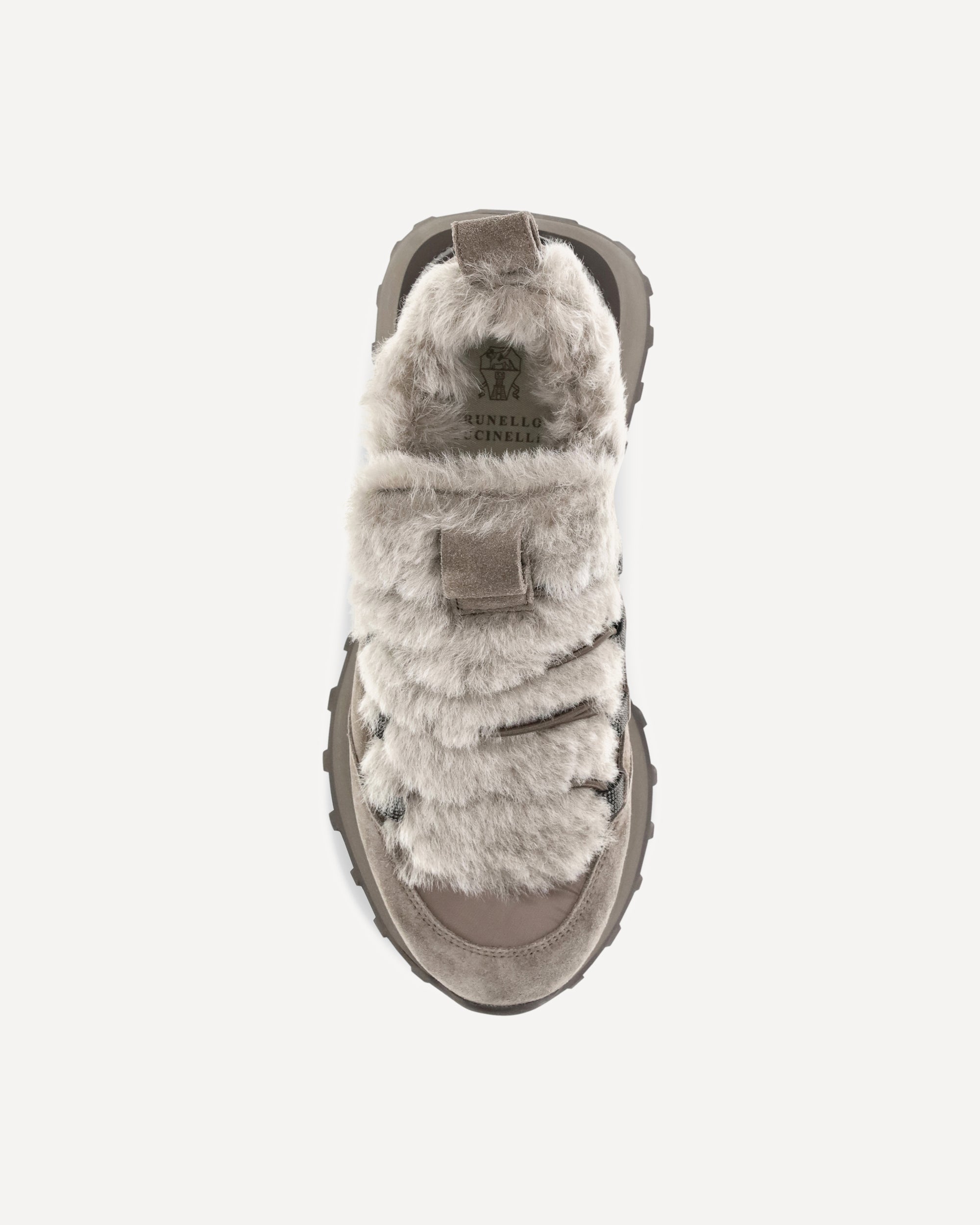 Brunello Cucinelli baskets en daim et coton technique avec doublure en shearling et détail Monili