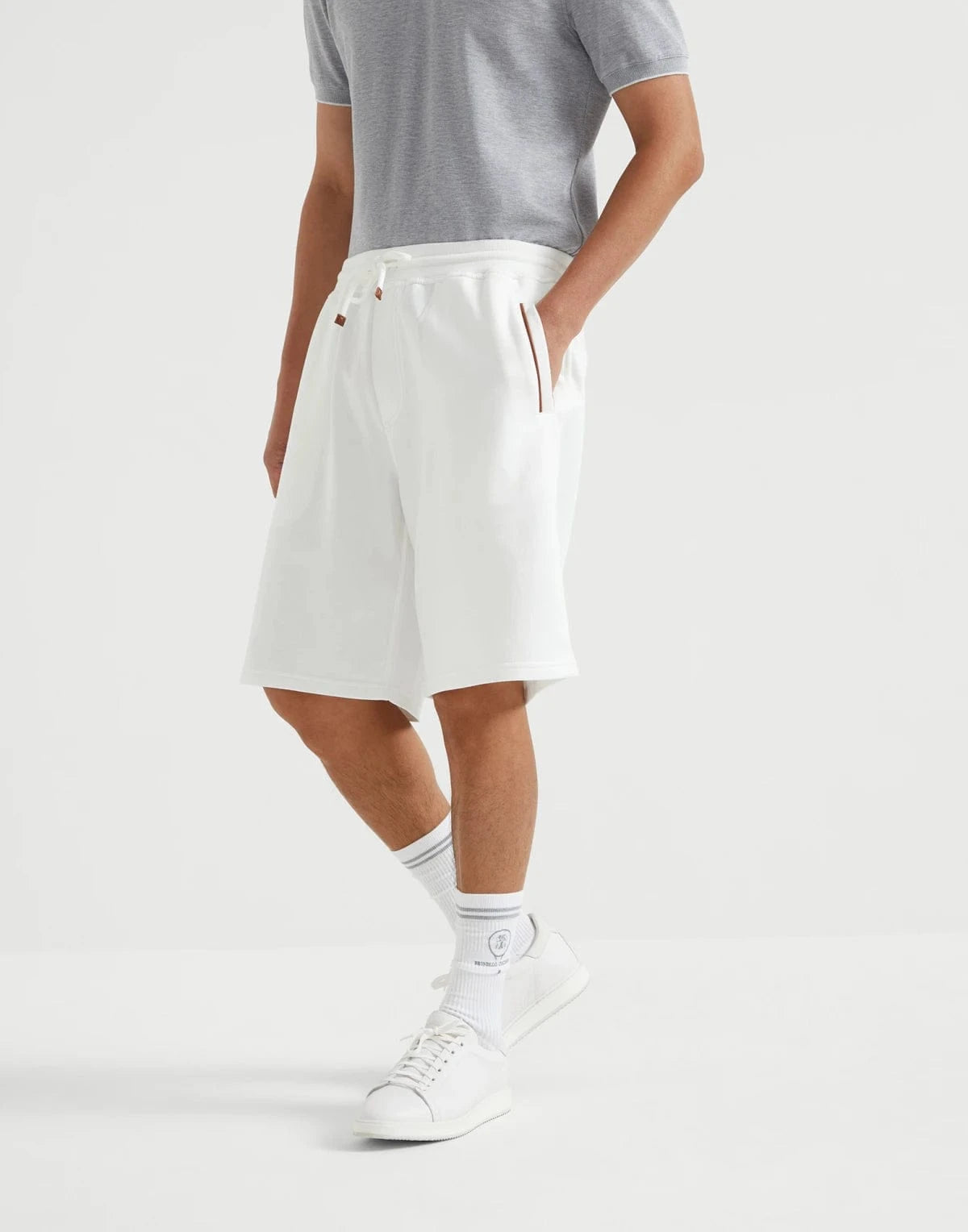 Brunello Cucinelli Techno French Terry Piping Shorts