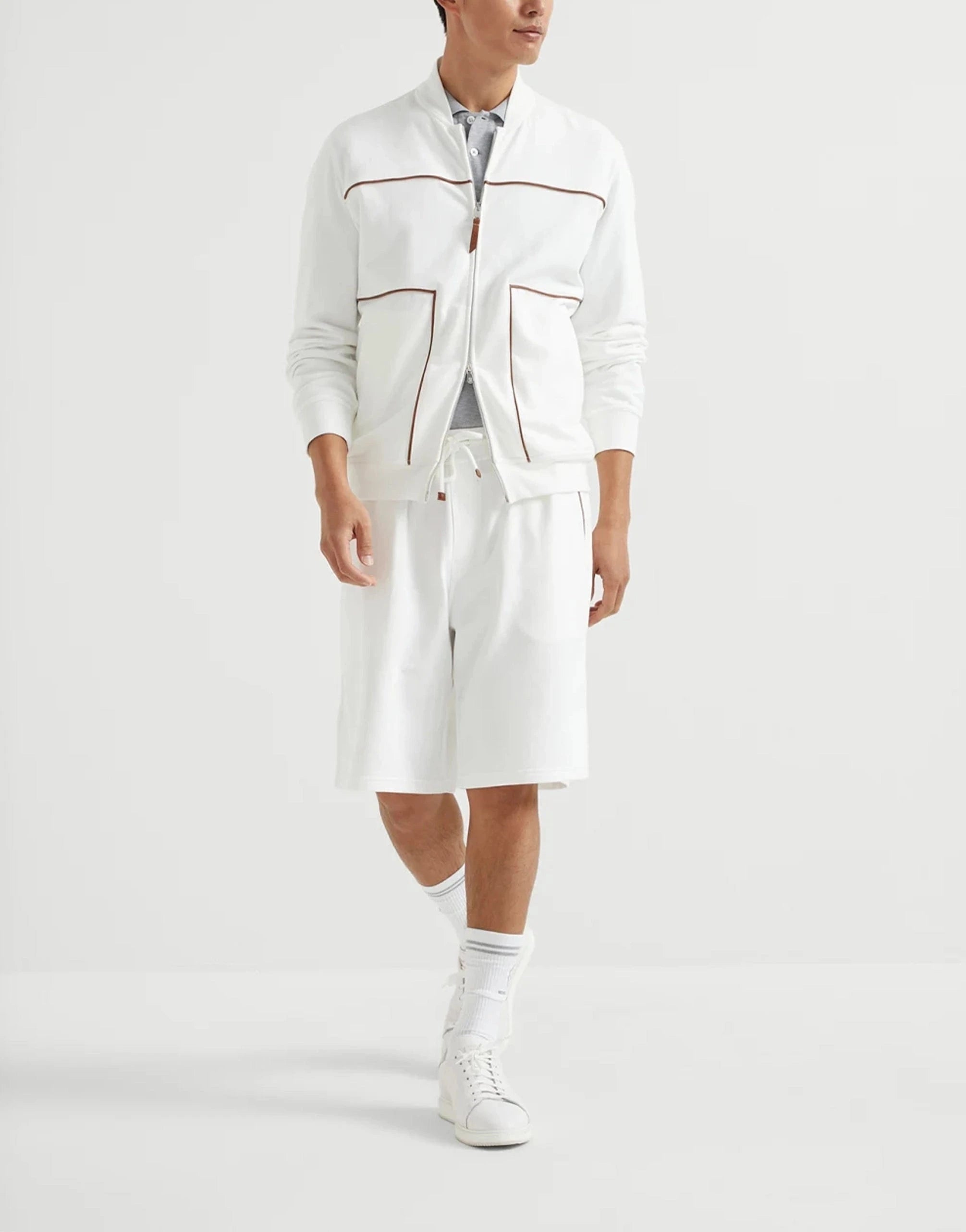 Brunello Cucinelli Techno French Terry Piping Shorts