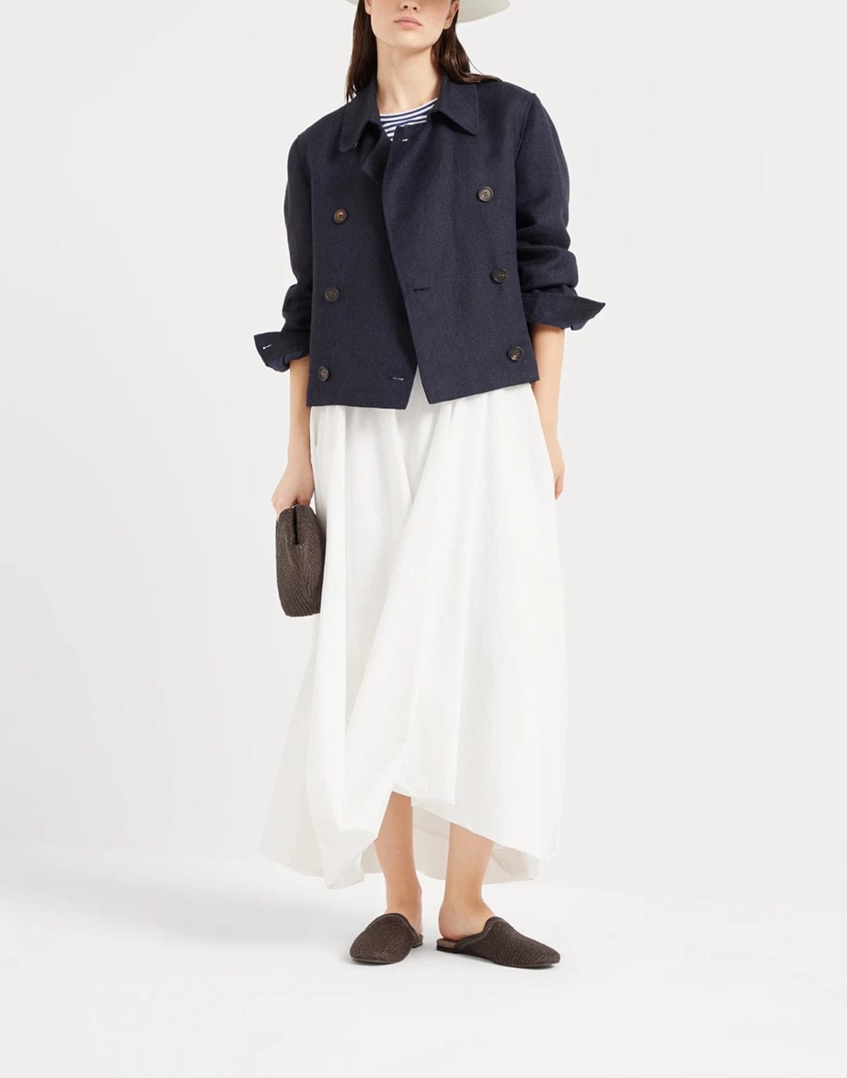 Brunello Cucinelli Techno Poplin Bubble Hem Skirt