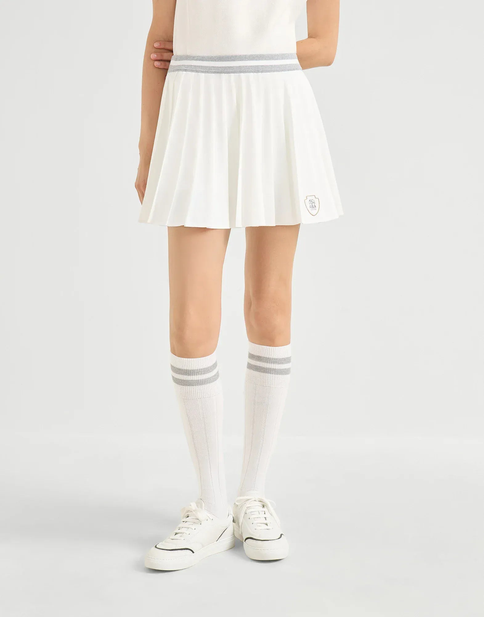 Brunello Cucinelli Techno Poplin Pleated Logo Skirt
