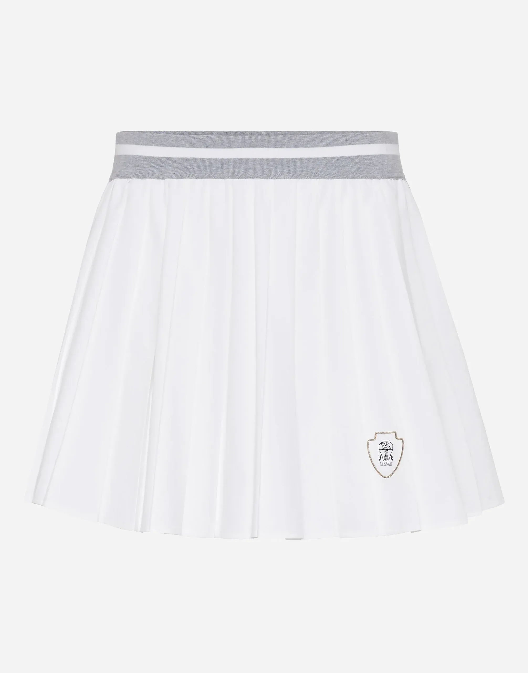 Brunello Cucinelli Techno Poplin Pleated Logo Skirt