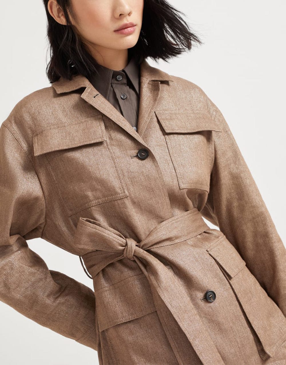 Brunello Cucinelli Techno Wool-Linen Sparkling Twill Safari Jacket