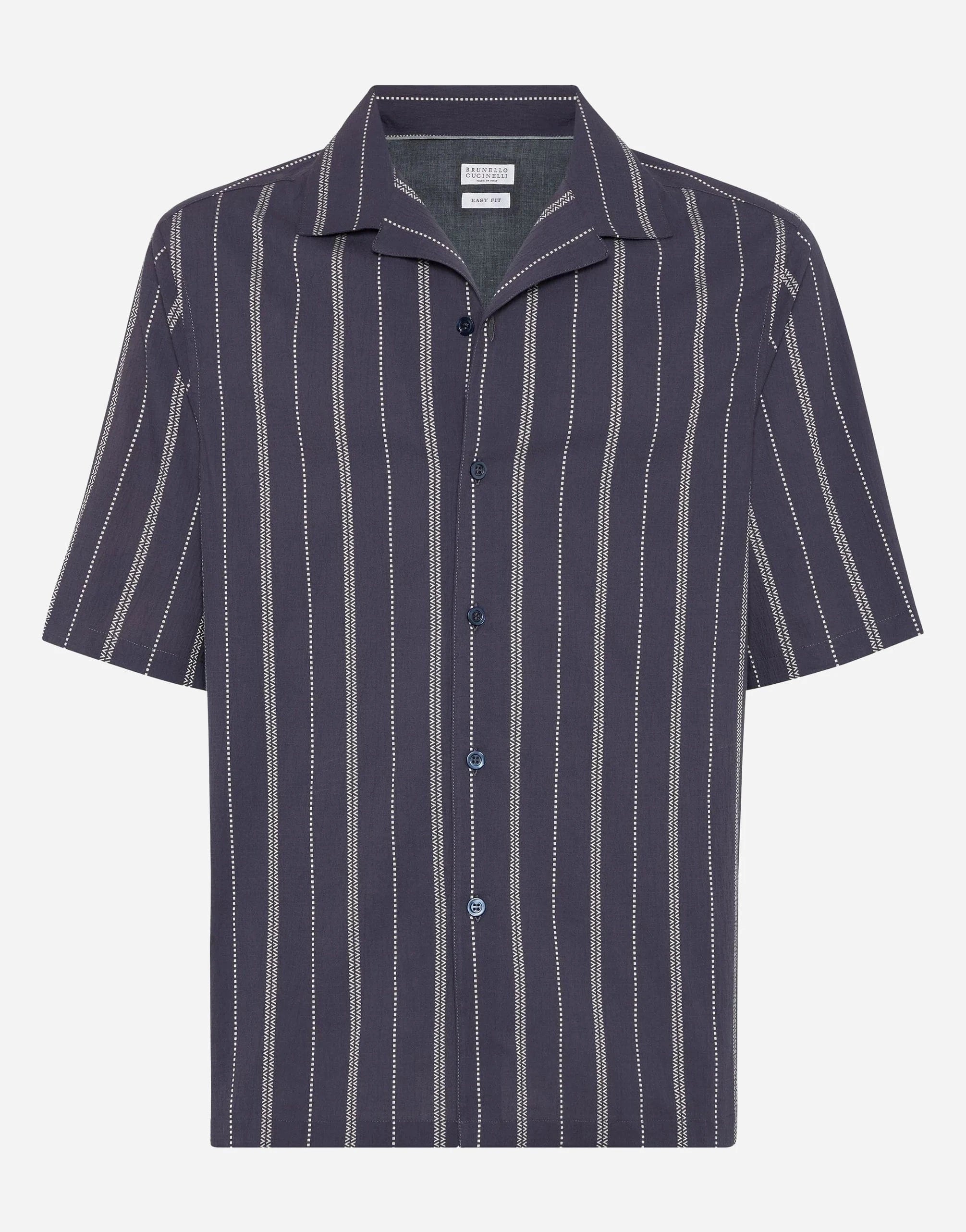 Brunello Cucinelli Textured Striped Short-Sleeve Shirt