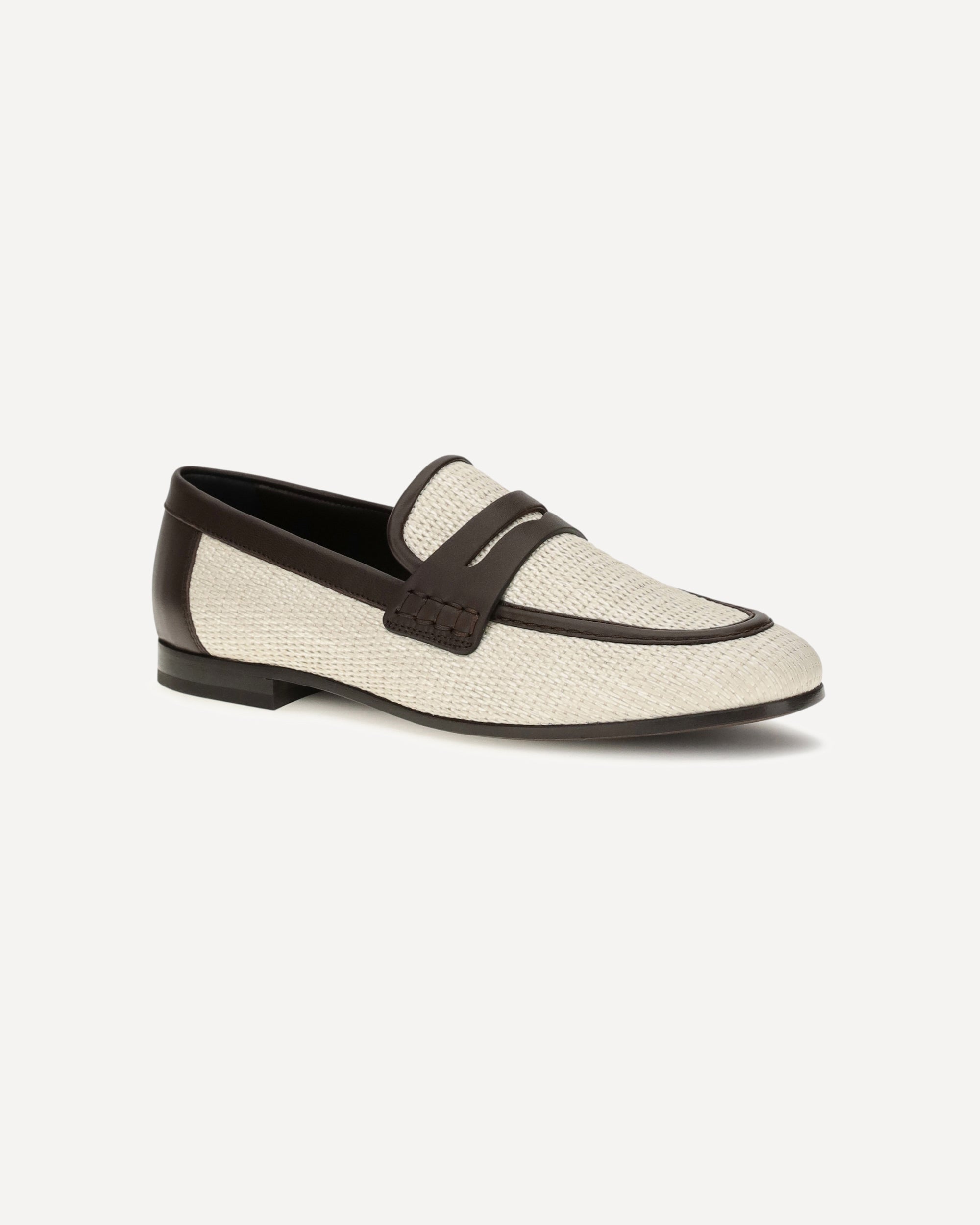 Brunello Cucinelli Two-Tone Leather Raffia Loafers