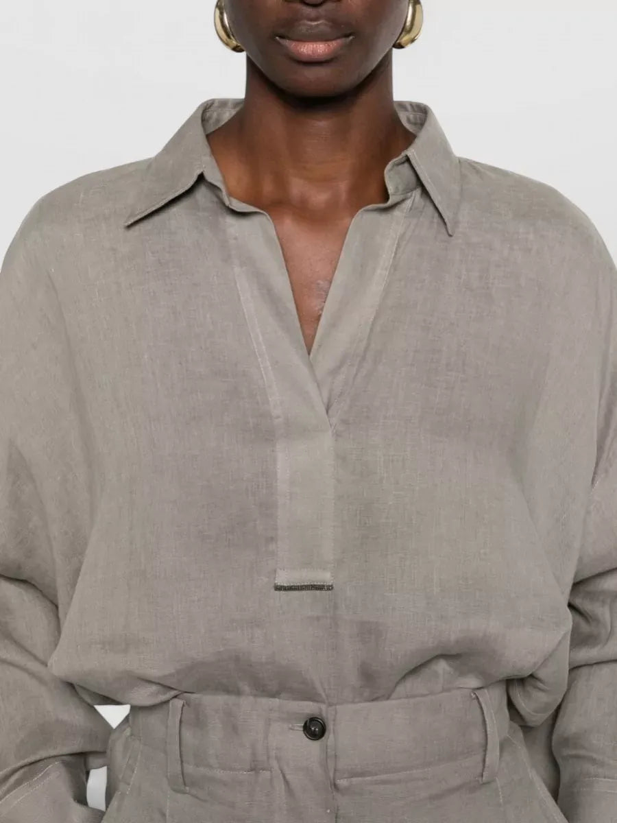 Brunello Cucinelli V-Neck Linen Blouse