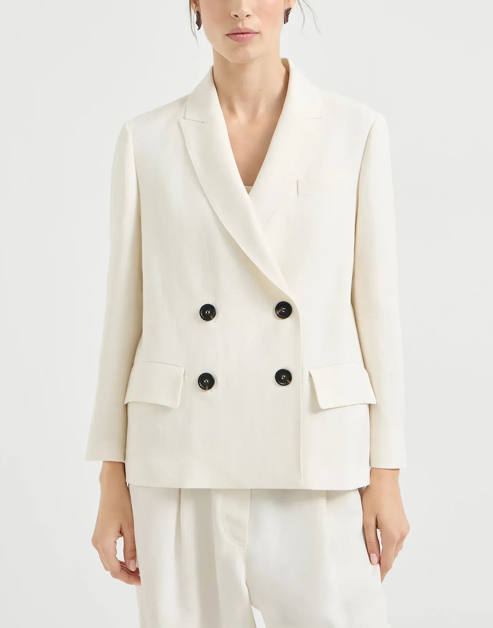 Brunello Cucinelli Viscose-Linen Blend Fluid Twill Monili Blazer