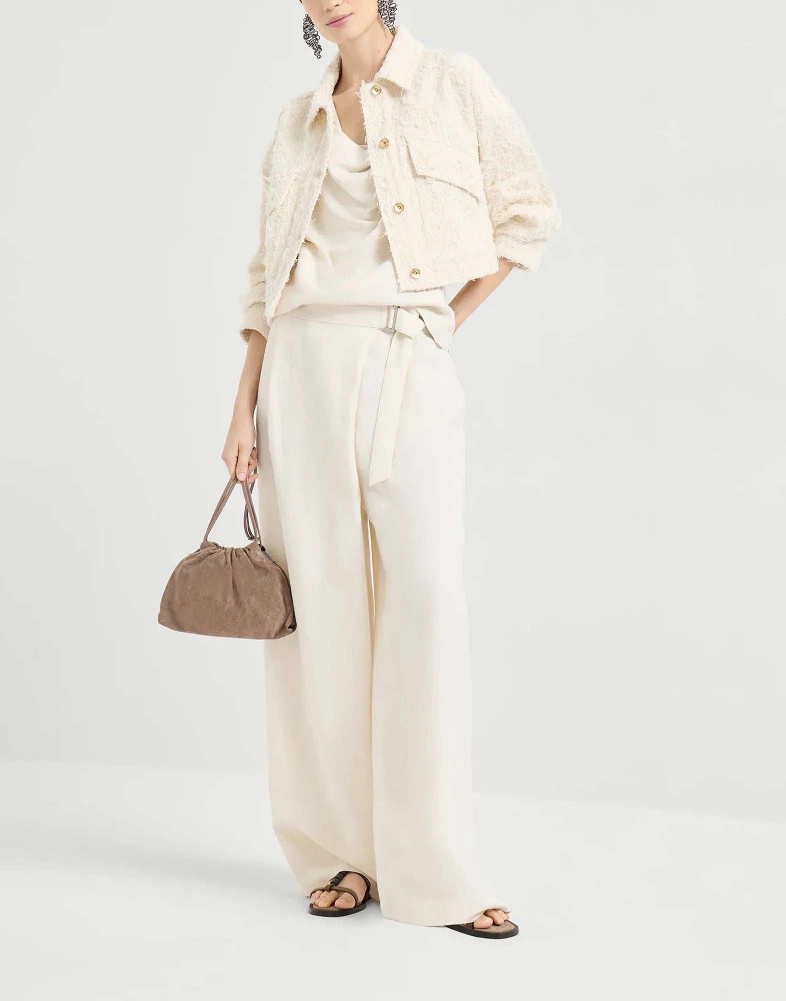 Brunello Cucinelli Viscose-Linen Blend Twill Sartorial Wrap Trousers