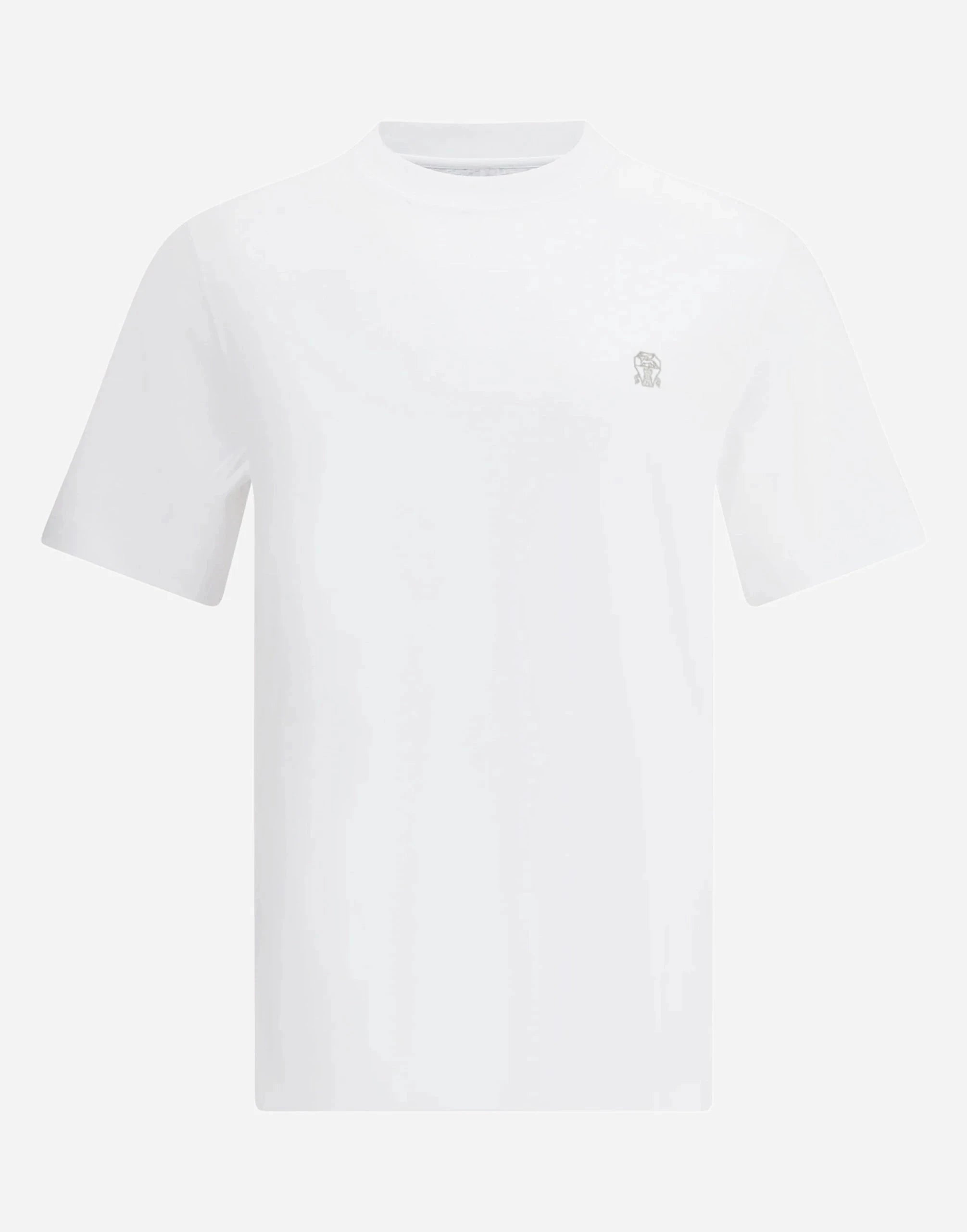 Brunello Cucinelli White Cotton Crewneck Logo T-Shirt