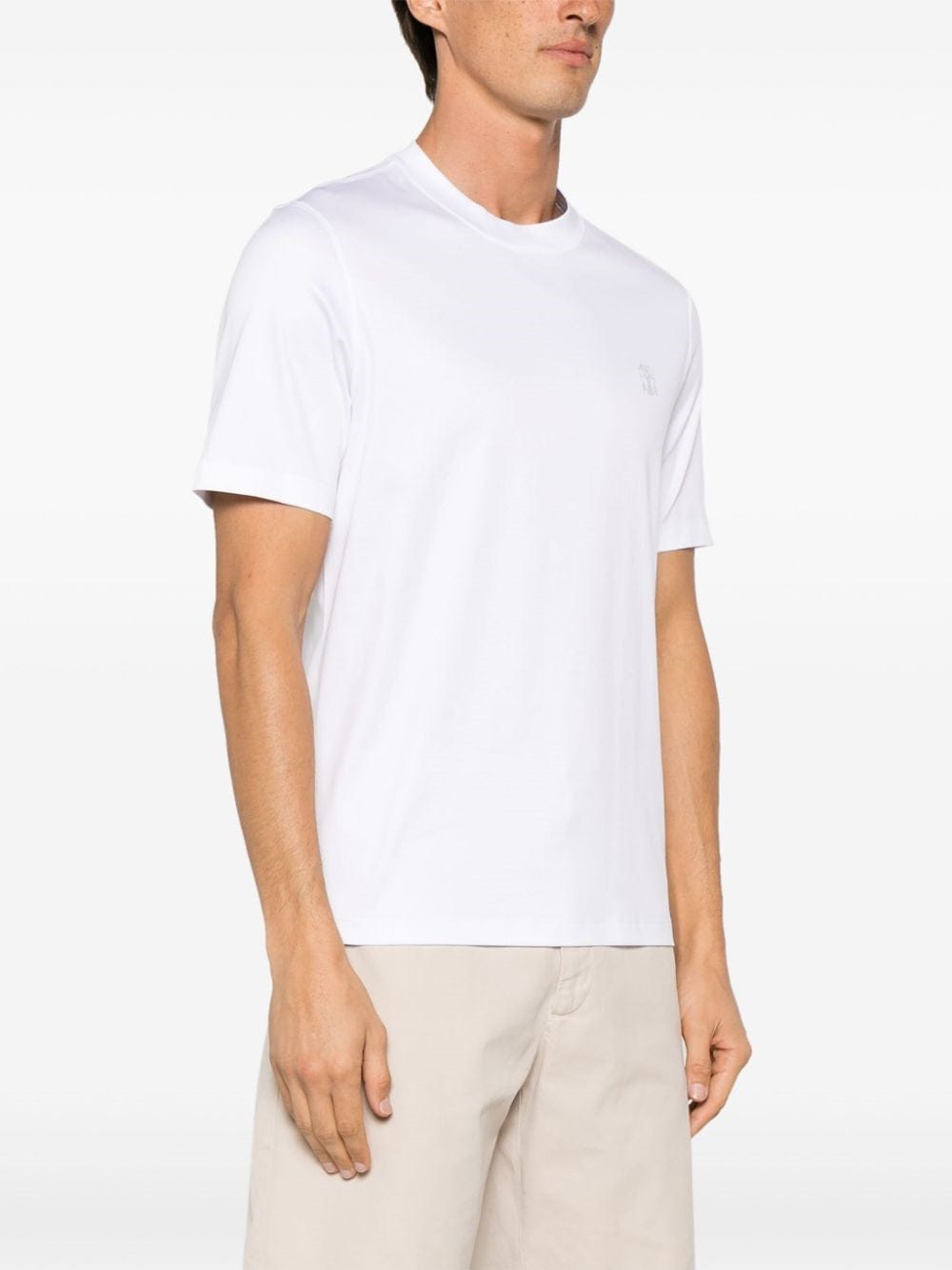 Brunello Cucinelli White Cotton Jersey Crew Neck Logo T-Shirt