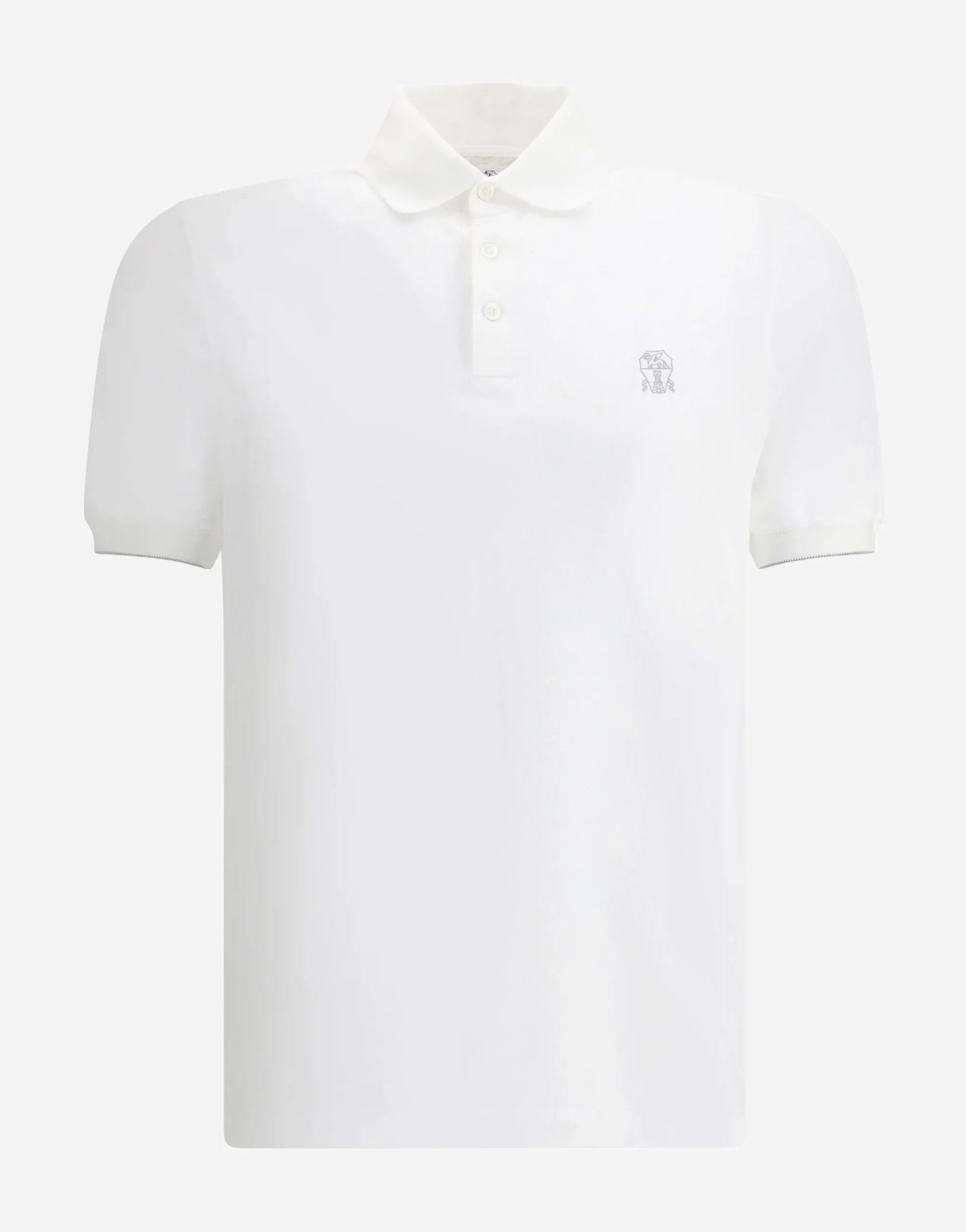 Brunello Cucinelli White Cotton Piqué Polo Logo Shirt