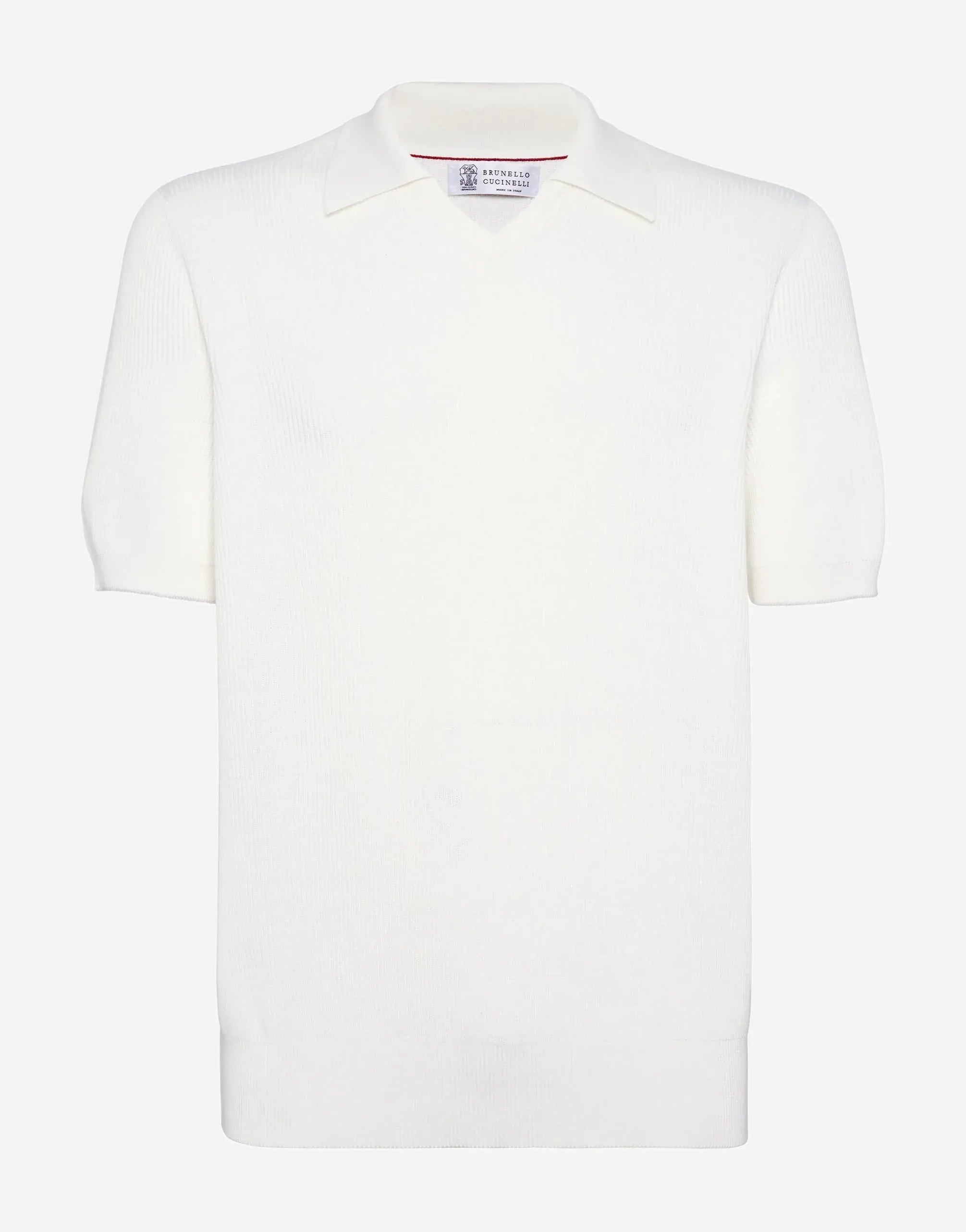 Brunello Cucinelli White Cotton Rib Knit Polo