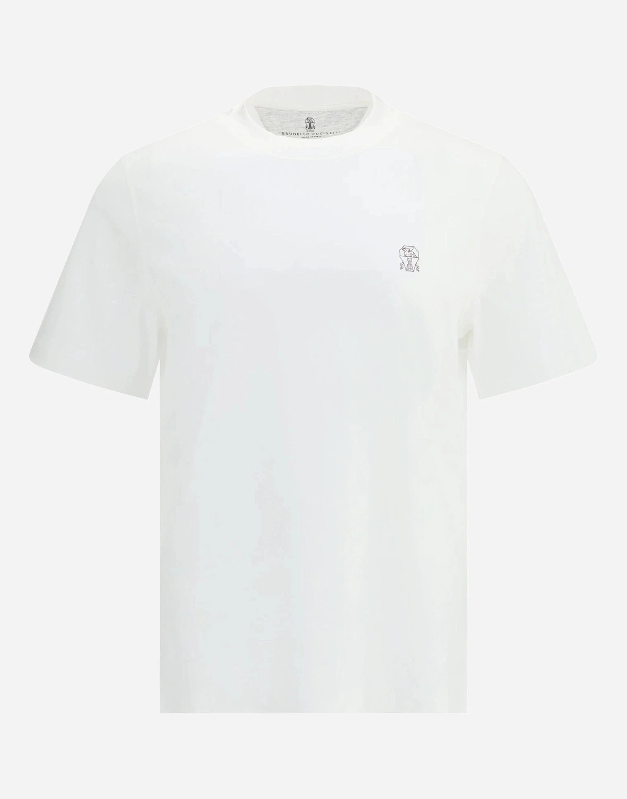Brunello Cucinelli White Crewneck Logo Cotton T-Shirt