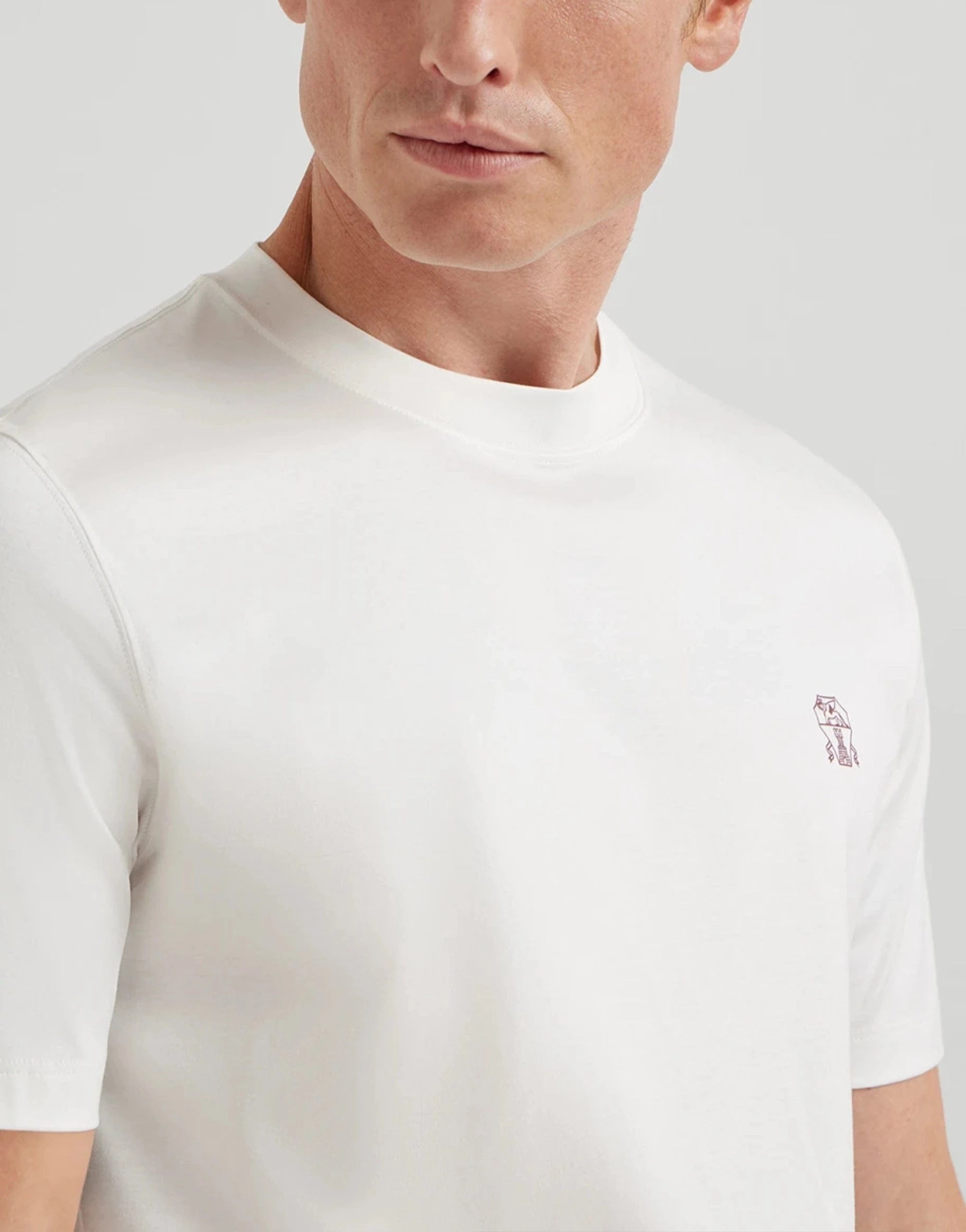 Brunello Cucinelli White Crewneck Logo Cotton T-Shirt