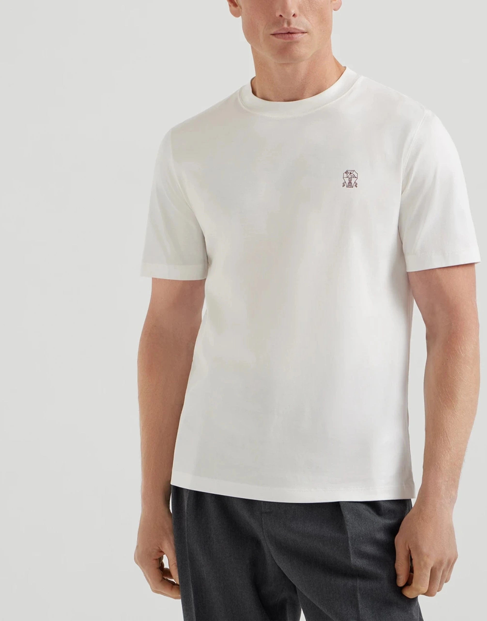 Brunello Cucinelli White Crewneck Logo Cotton T-Shirt