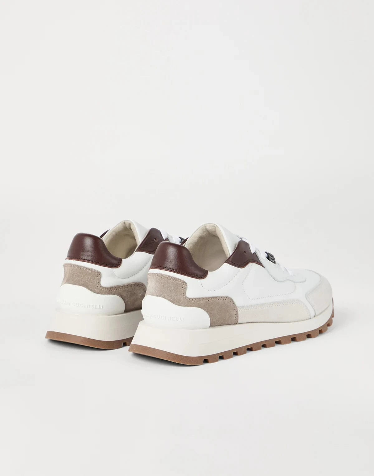 Brunello Cucinelli White Leather Suede Shiny-Details Sneakers