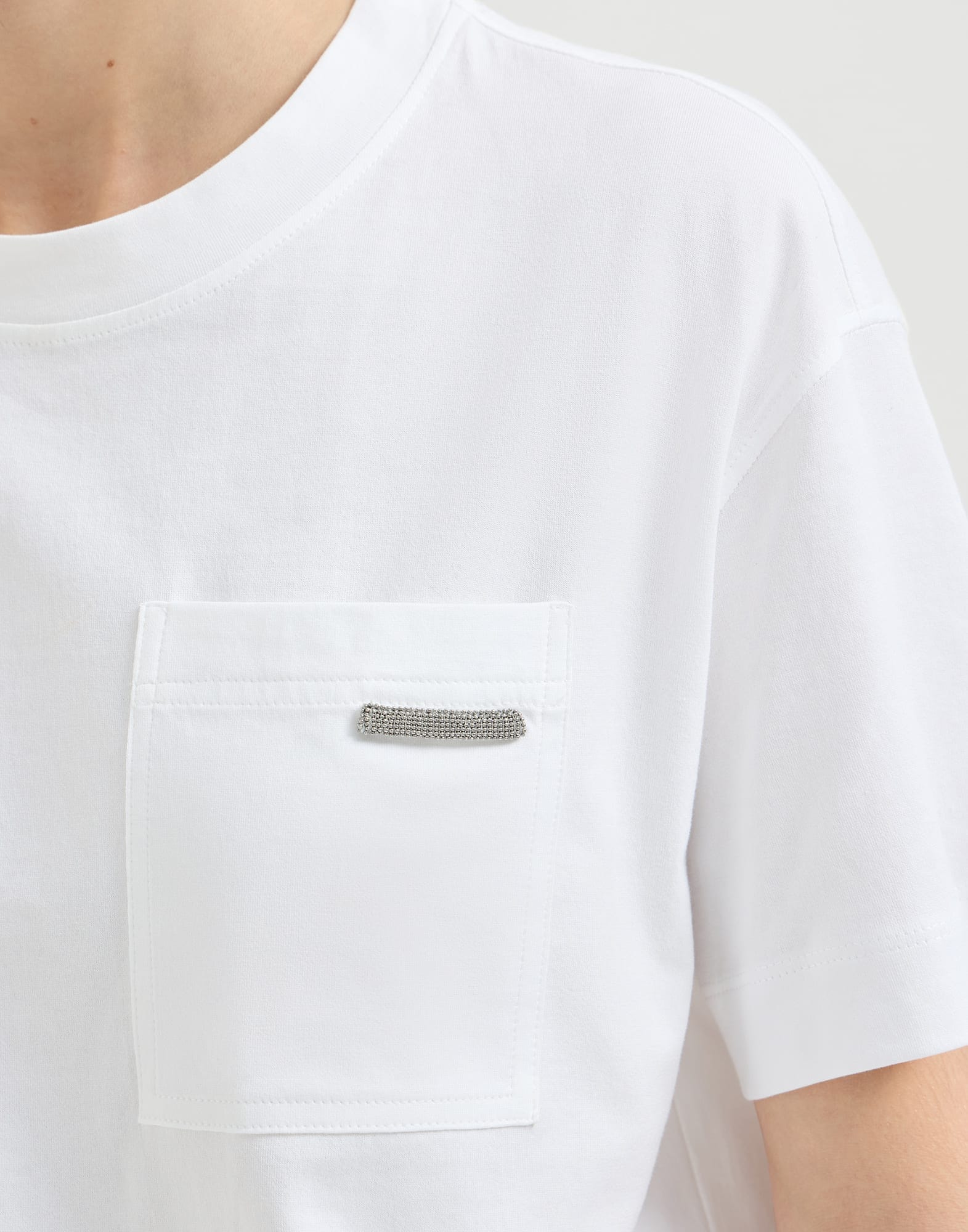 Brunello Cucinelli White Shiny Tab Jersey T-Shirt