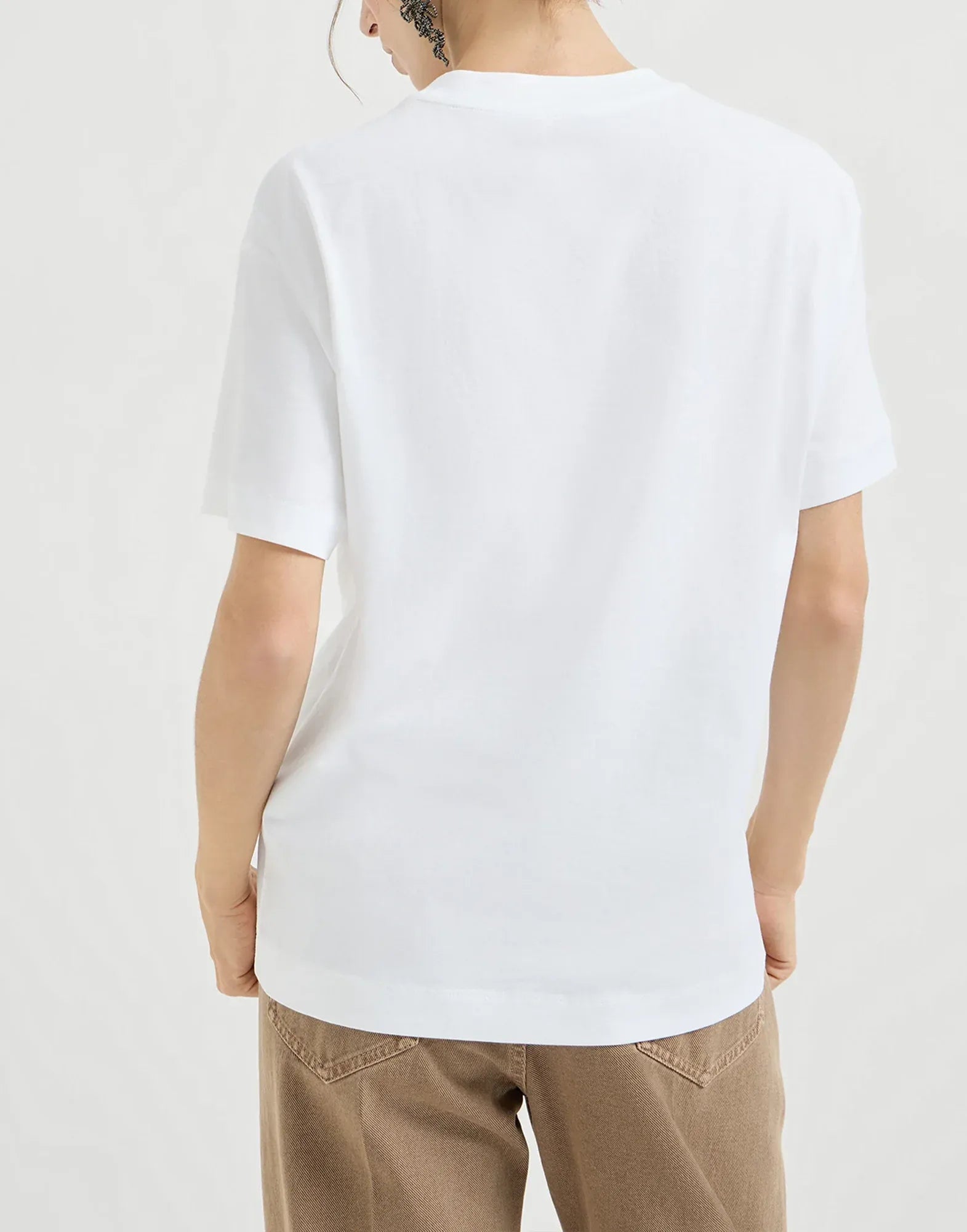 Brunello Cucinelli White Shiny Tab Jersey T-Shirt
