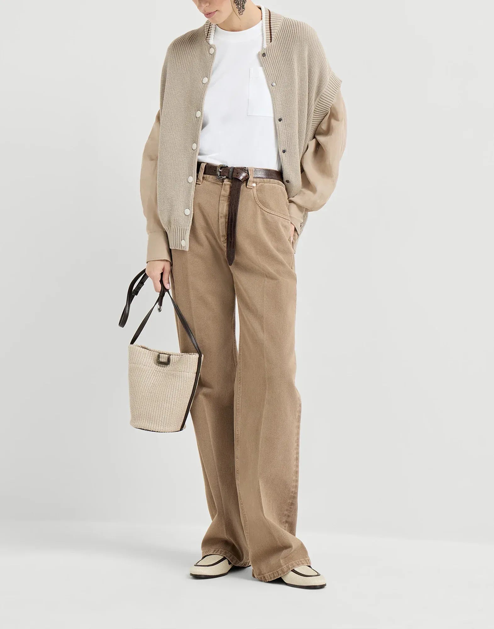 Brunello Cucinelli White Shiny Tab Jersey T-Shirt