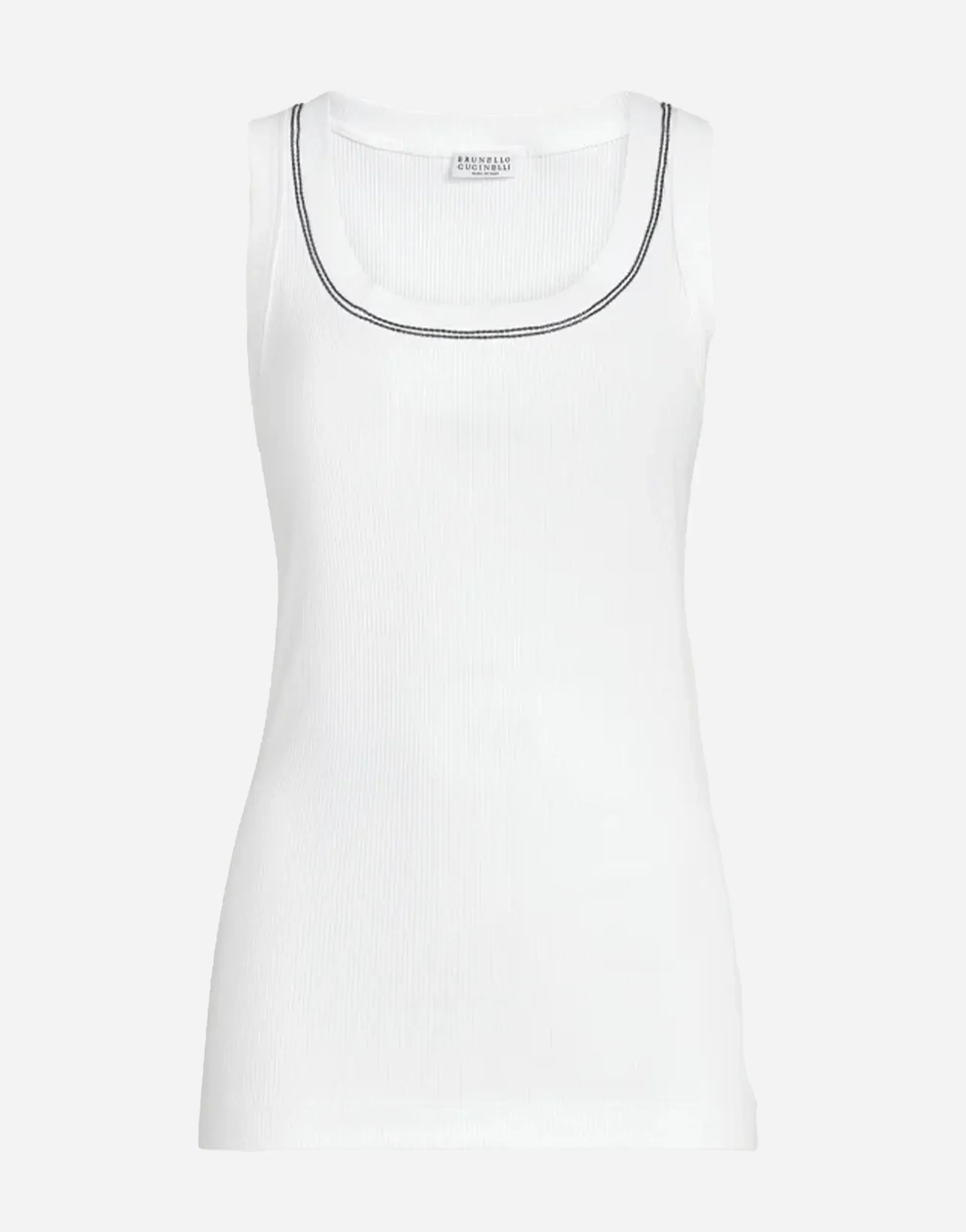 Brunello Cucinelli White Shiny Trim Ribbed Tank Top