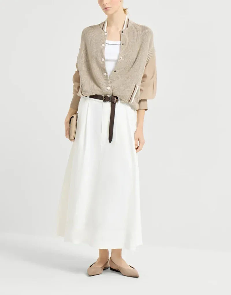 Brunello Cucinelli White Shiny Trim Ribbed Tank Top