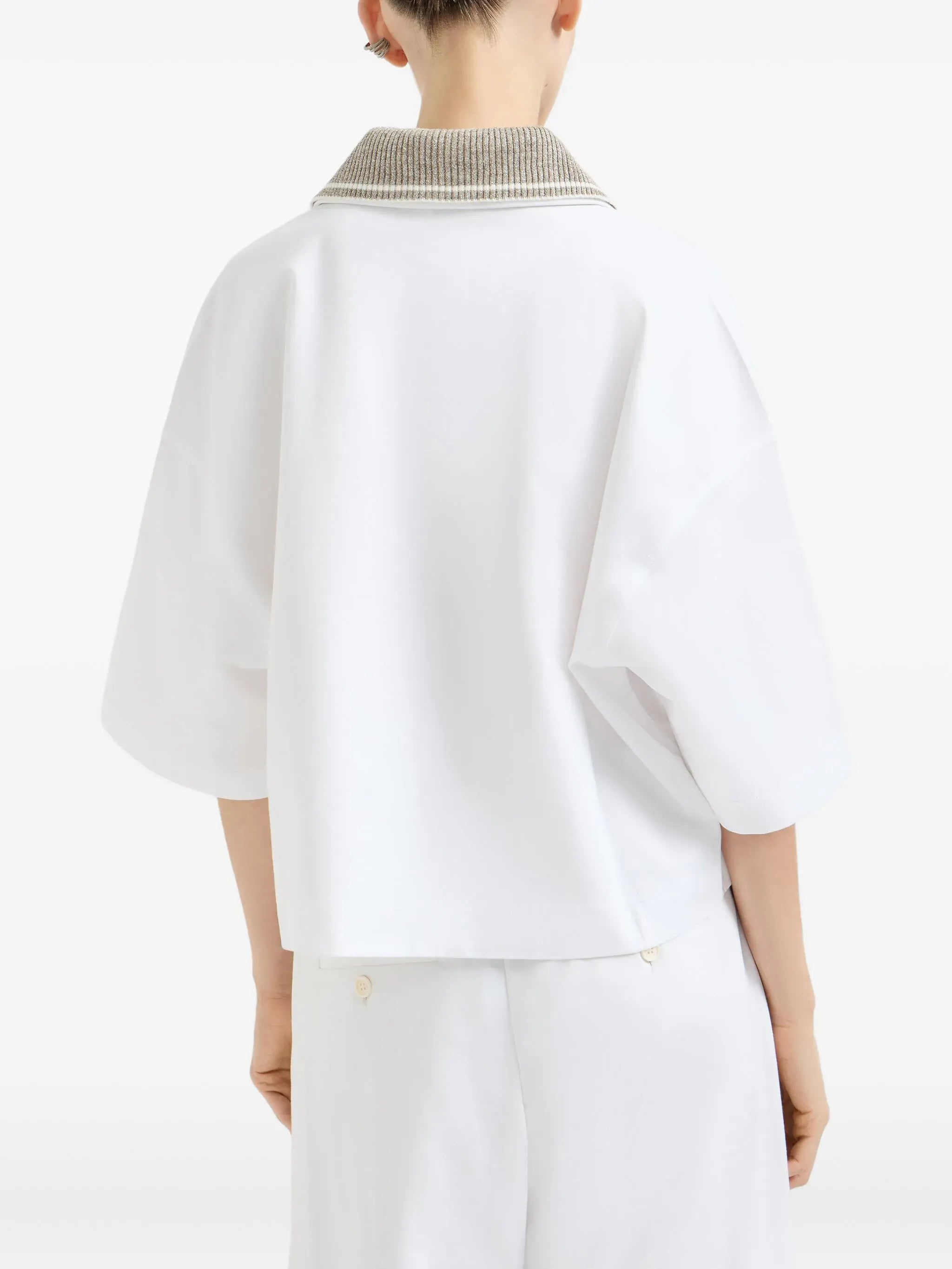 Brunello Cucinelli White Sparkling Knit-Collar Polo