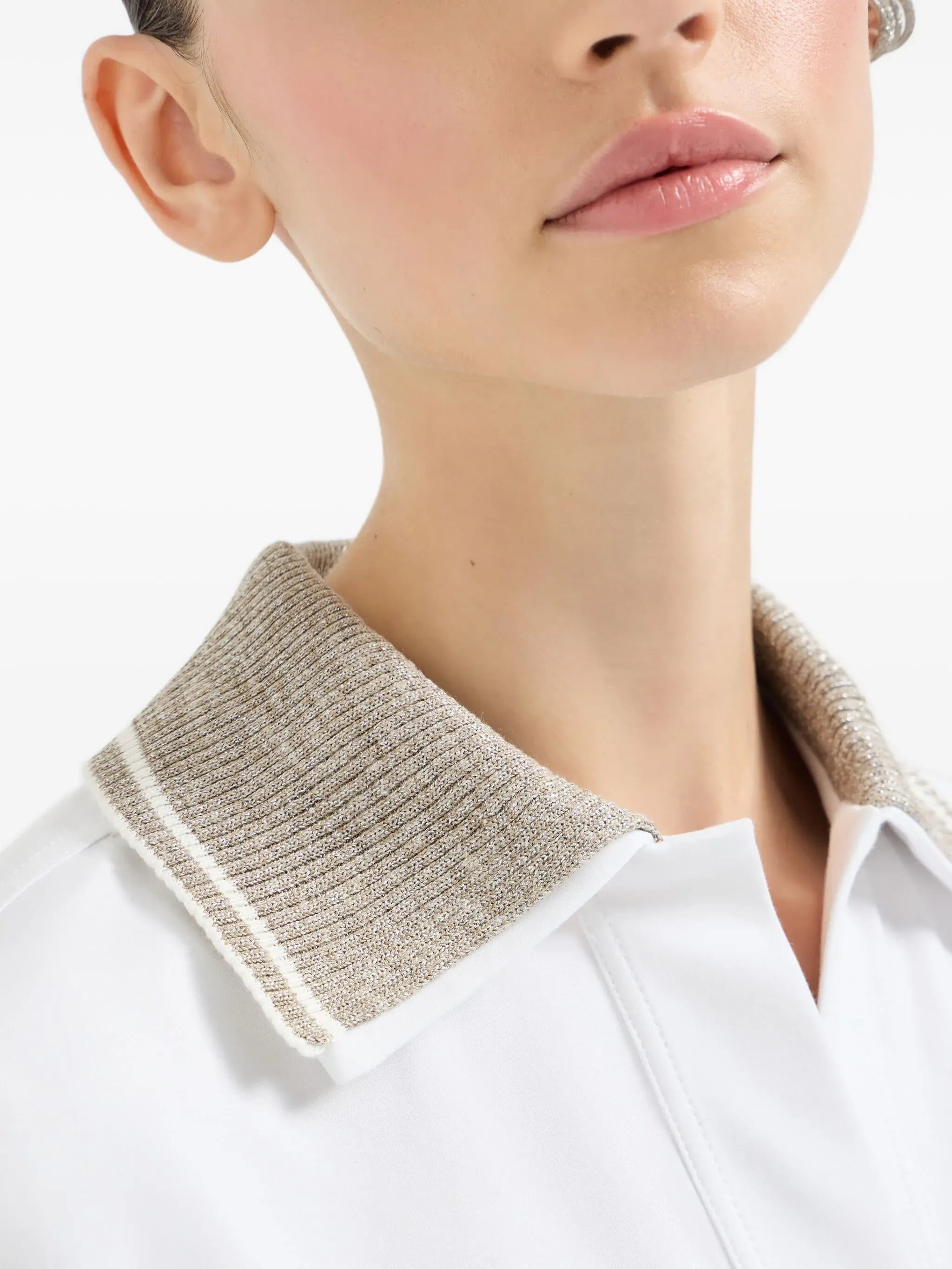 Brunello Cucinelli White Sparkling Knit-Collar Polo