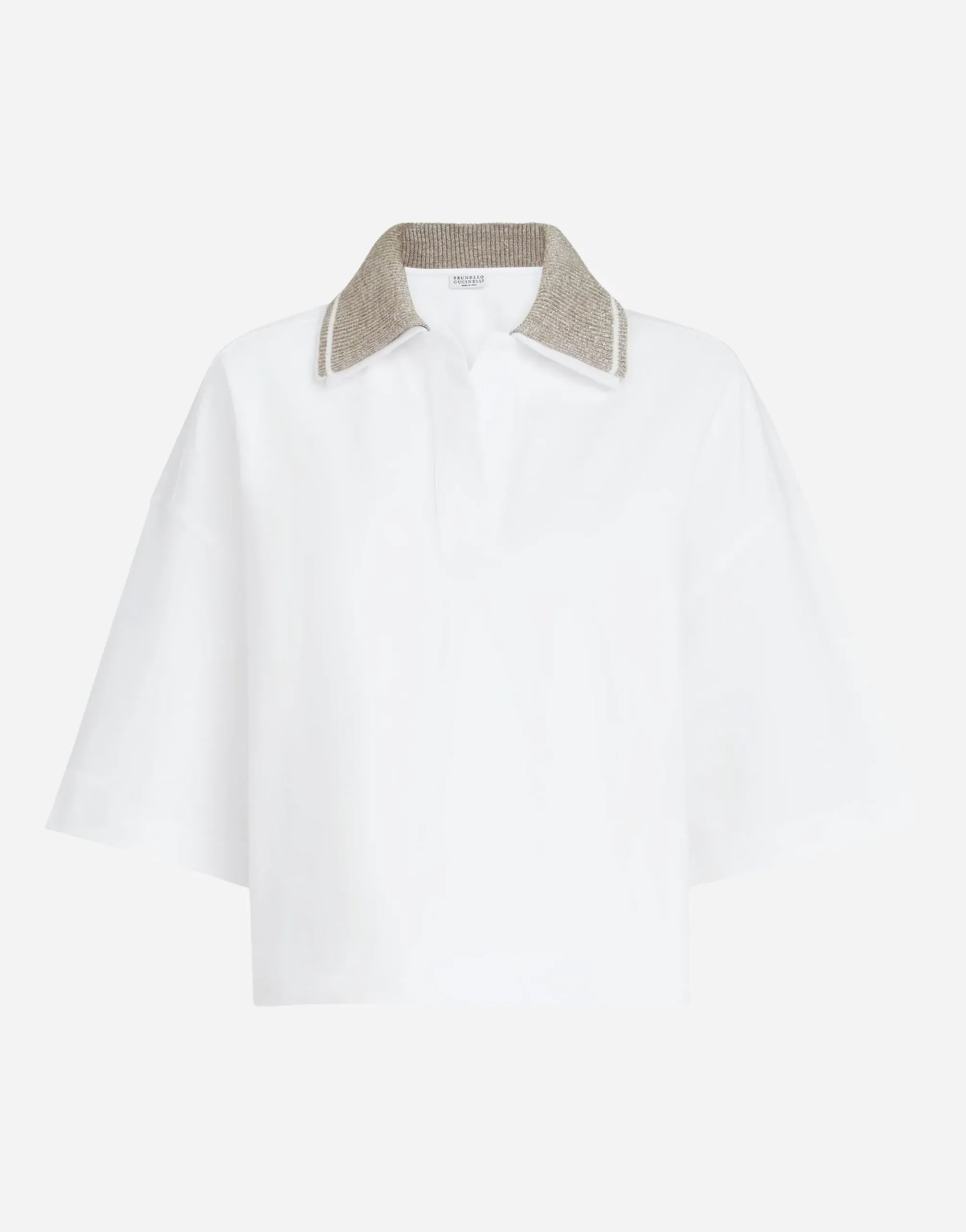 Brunello Cucinelli White Sparkling Knit-Collar Polo