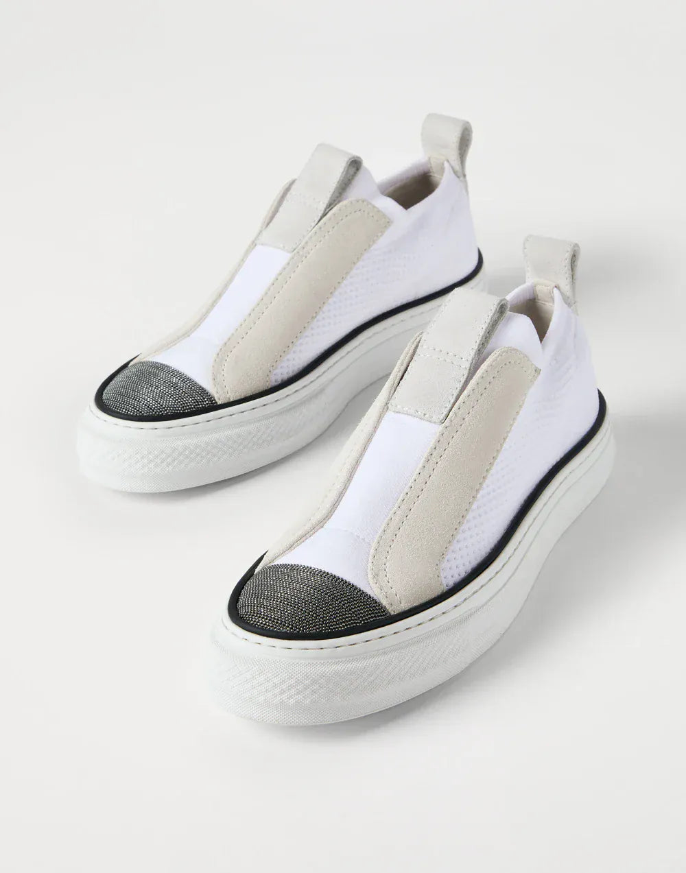 Brunello Cucinelli White Suede Slip-On Sneakers