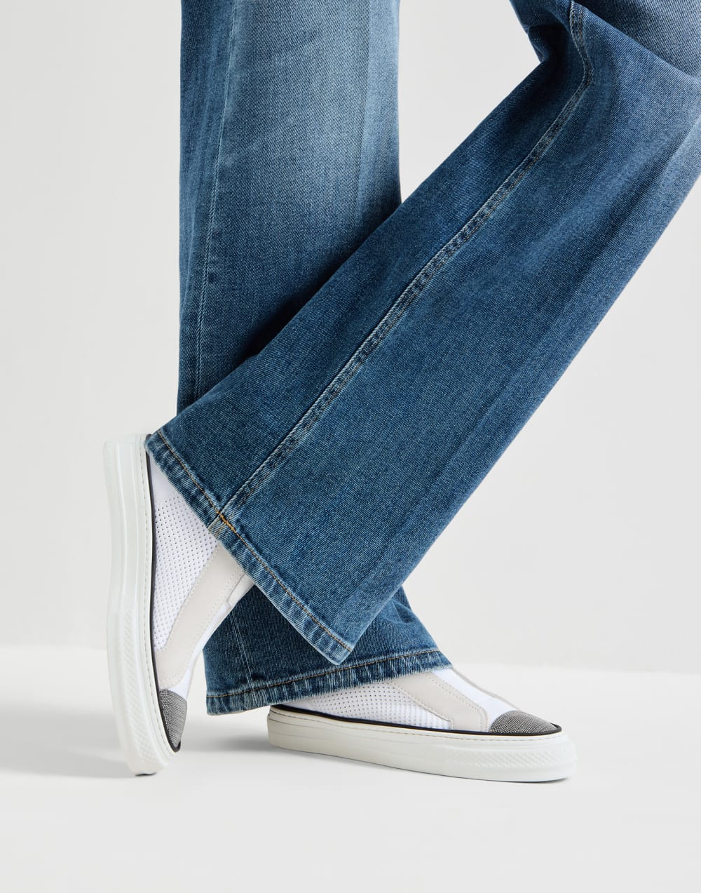 Brunello Cucinelli White Suede Slip-On Sneakers