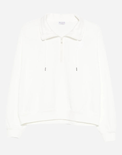 Brunello Cucinelli White Zip-Collar Sweatshirt | Sendegaro ZA