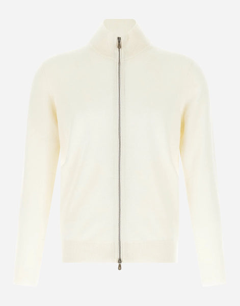 Brunello Cucinelli White Zip-Up Cashmere Turtleneck Cardigan Brunello Cucinelli White Zip-Up Cashmere Turtleneck Cardigan