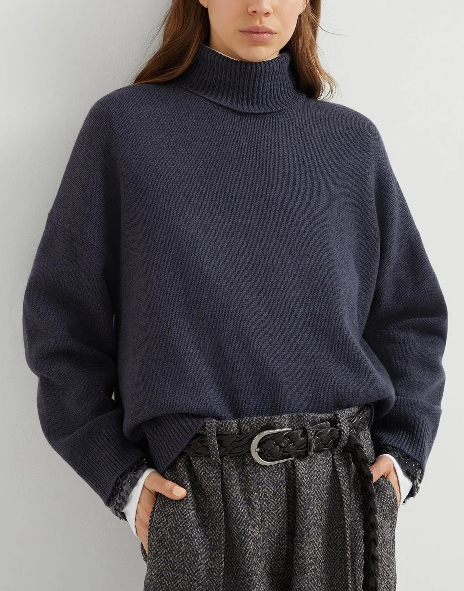 Brunello Cucinelli Wool-Blend Drop Cuffs Turtleneck Sweater