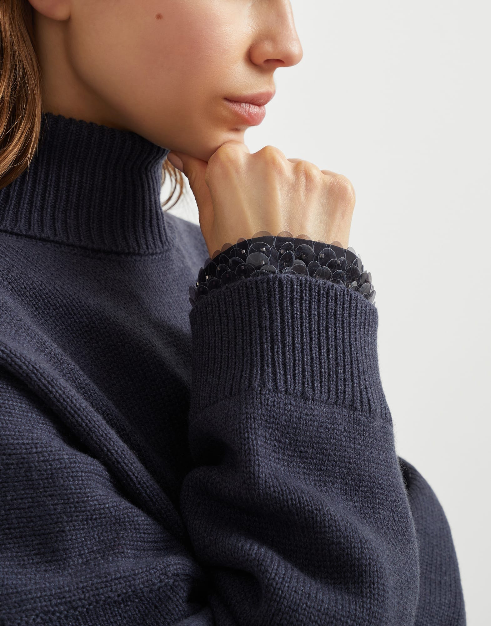 Brunello Cucinelli Wool-Blend Drop Cuffs Turtleneck Sweater