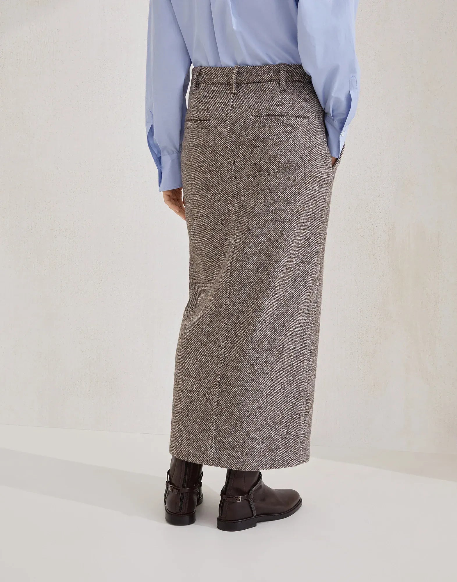 Brunello Cucinelli Wool-Blend Mélange Diagonal Pencil Skirt