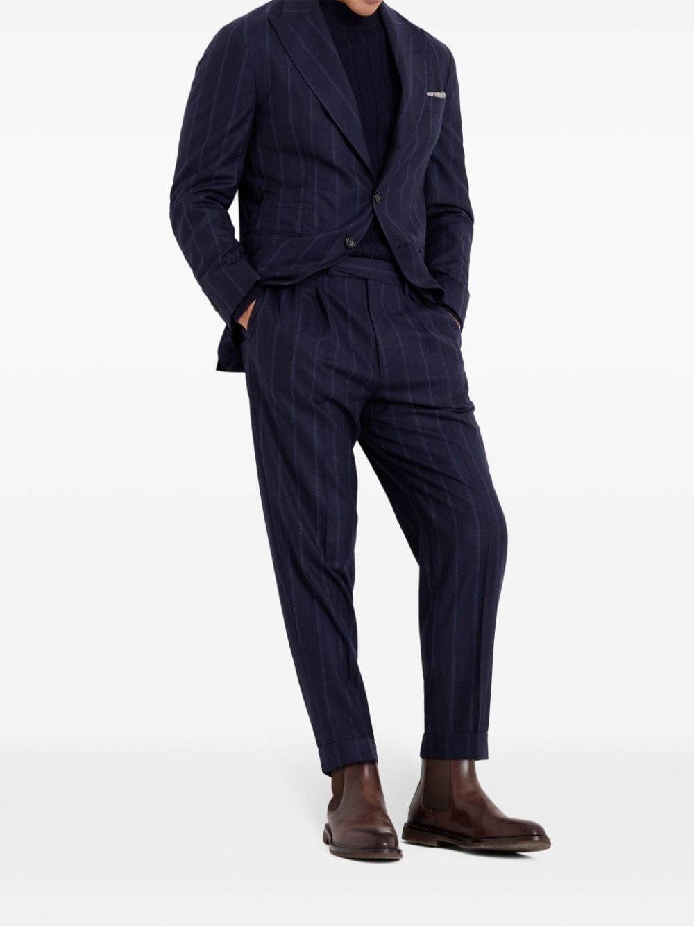 Brunello Cucinelli Wool-Blend Stripe Flannel Deconstructed Blazer