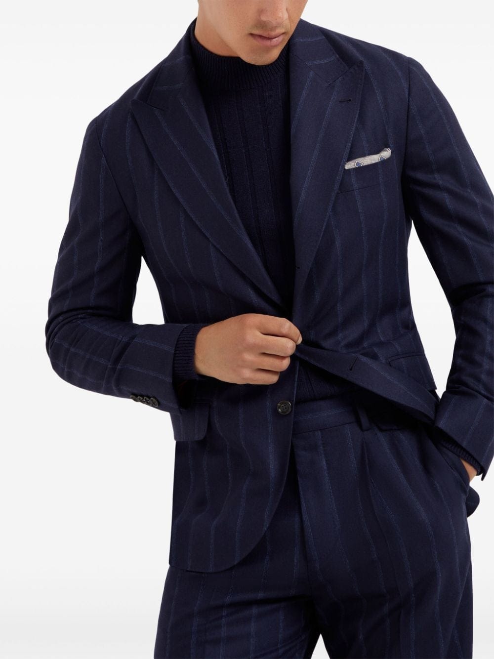 Brunello Cucinelli Wool-Blend Stripe Flannel Deconstructed Blazer