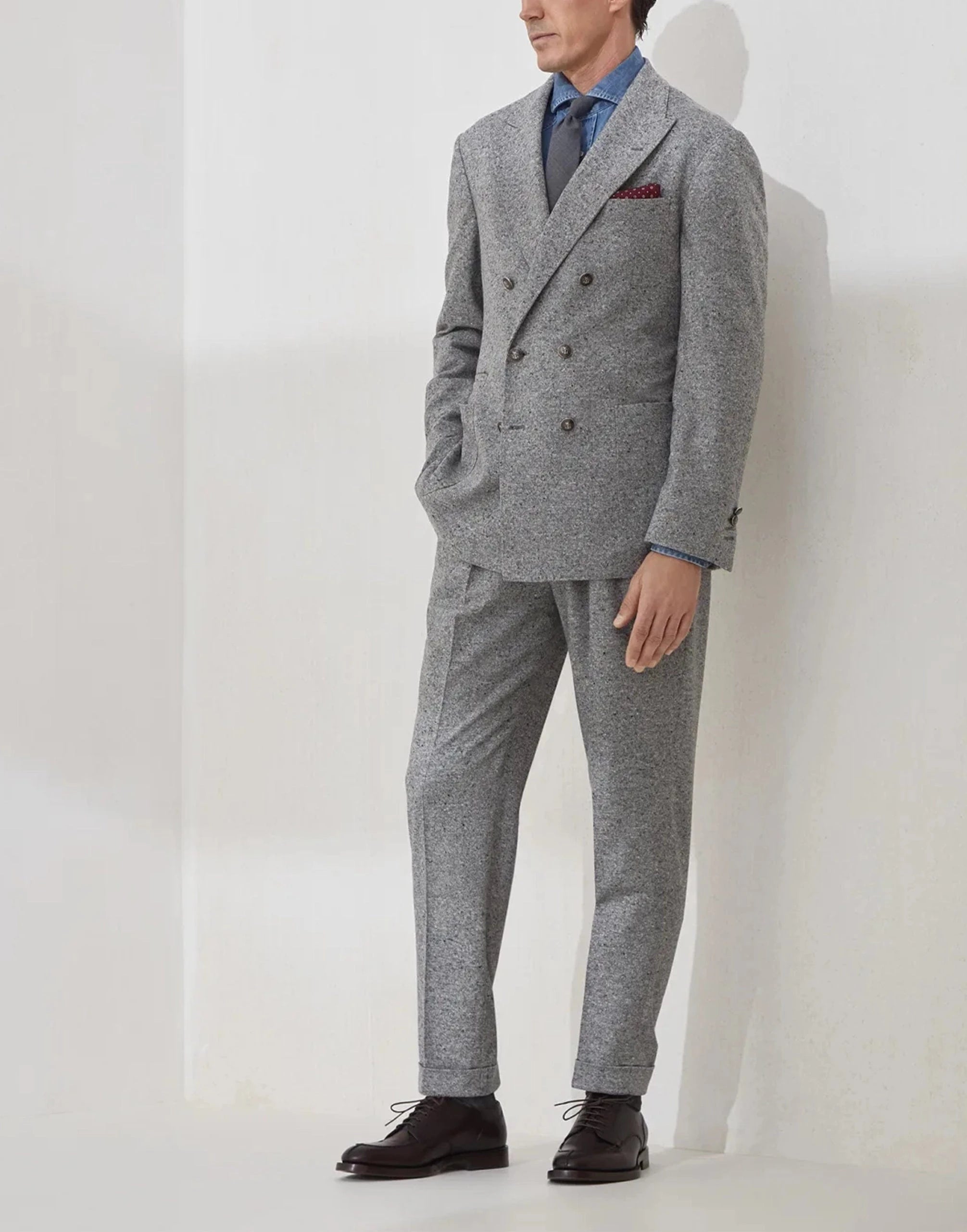 Brunello Cucinelli Wool-Cashmere Blend Flecked Grisaille Suit Brunello Cucinelli Wool-Cashmere Blend Flecked Grisaille Suit