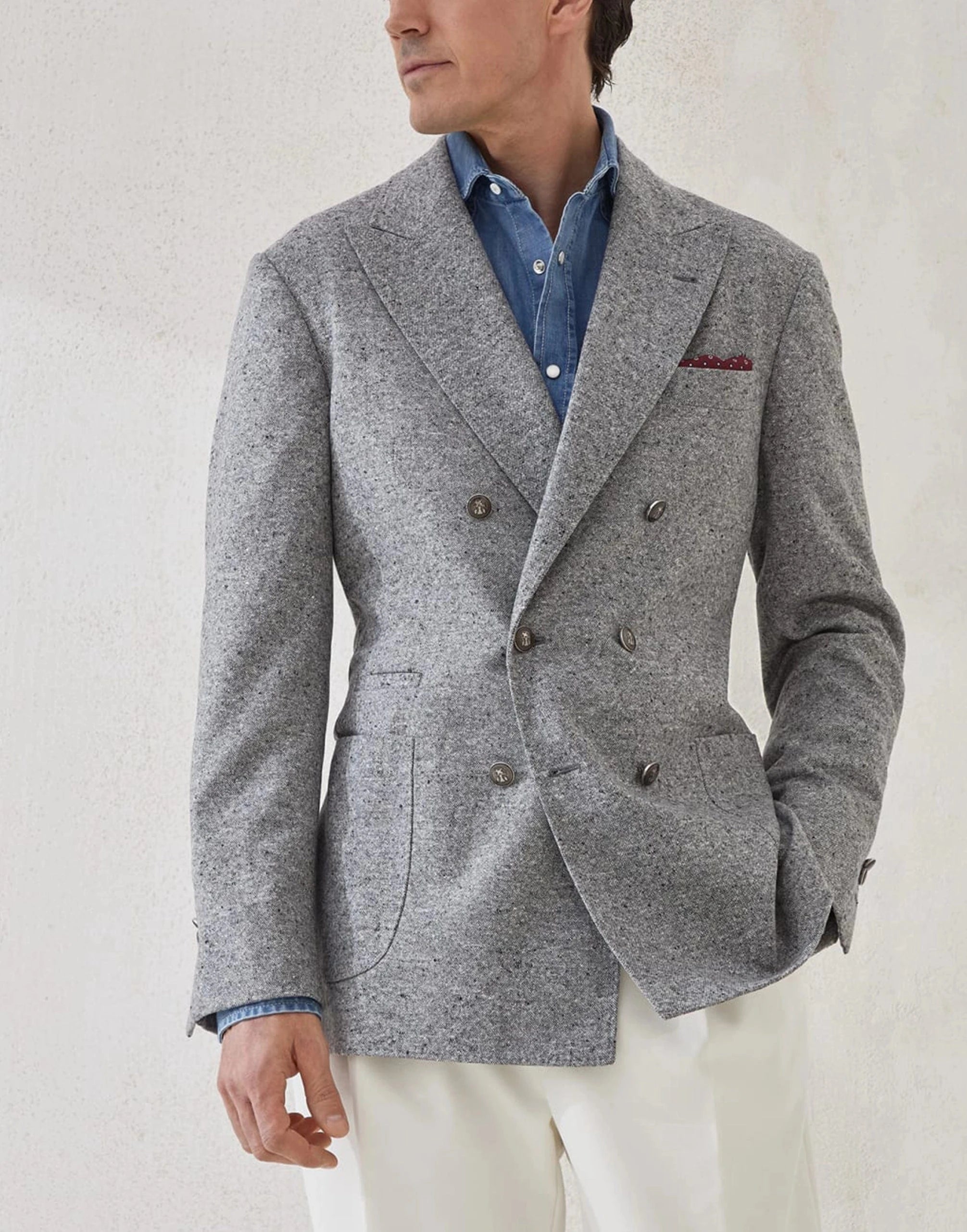 Brunello Cucinelli ウールカシミアブレンド フレック グリザイユ Brunello Cucinelli ウールカシミアブレンド フレック グリザイユ