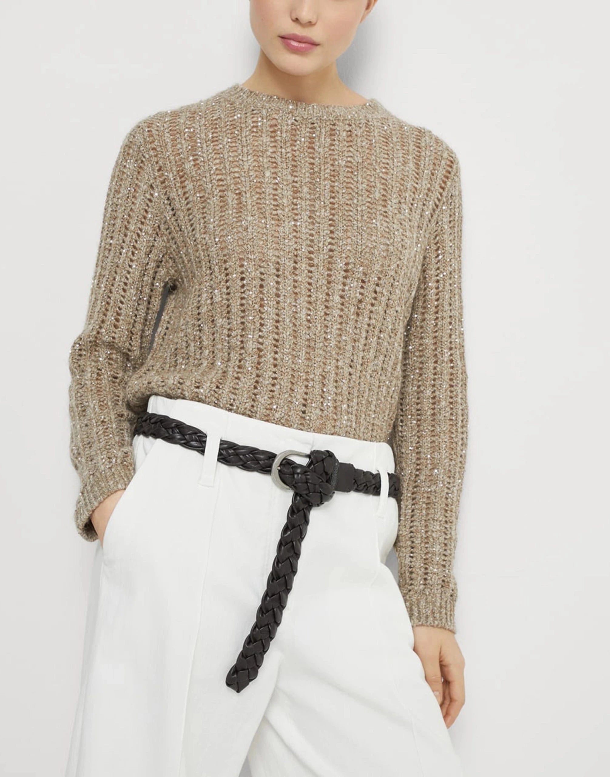 Brunello Cucinelli Wool-Cashmere Blend Mohair Dazzling Rib Sweater