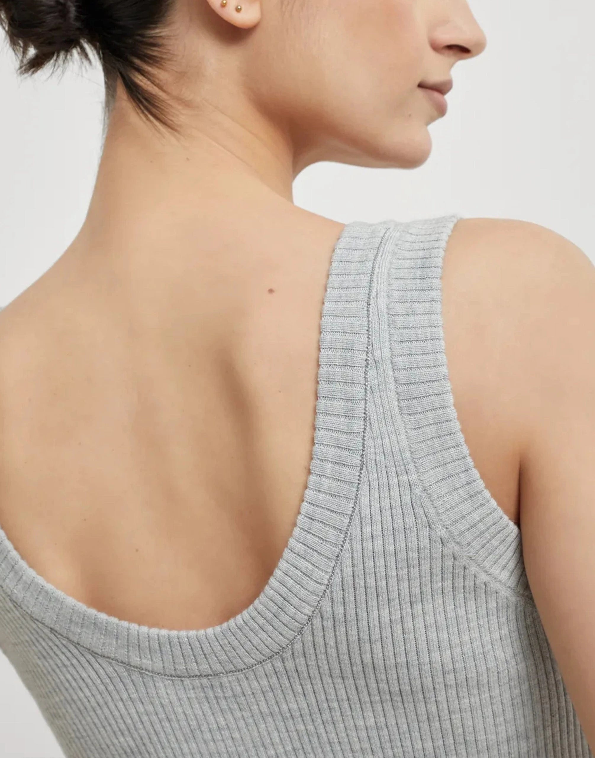 Brunello Cucinelli Wool-Cashmere Blend Rib Knit Tank Top