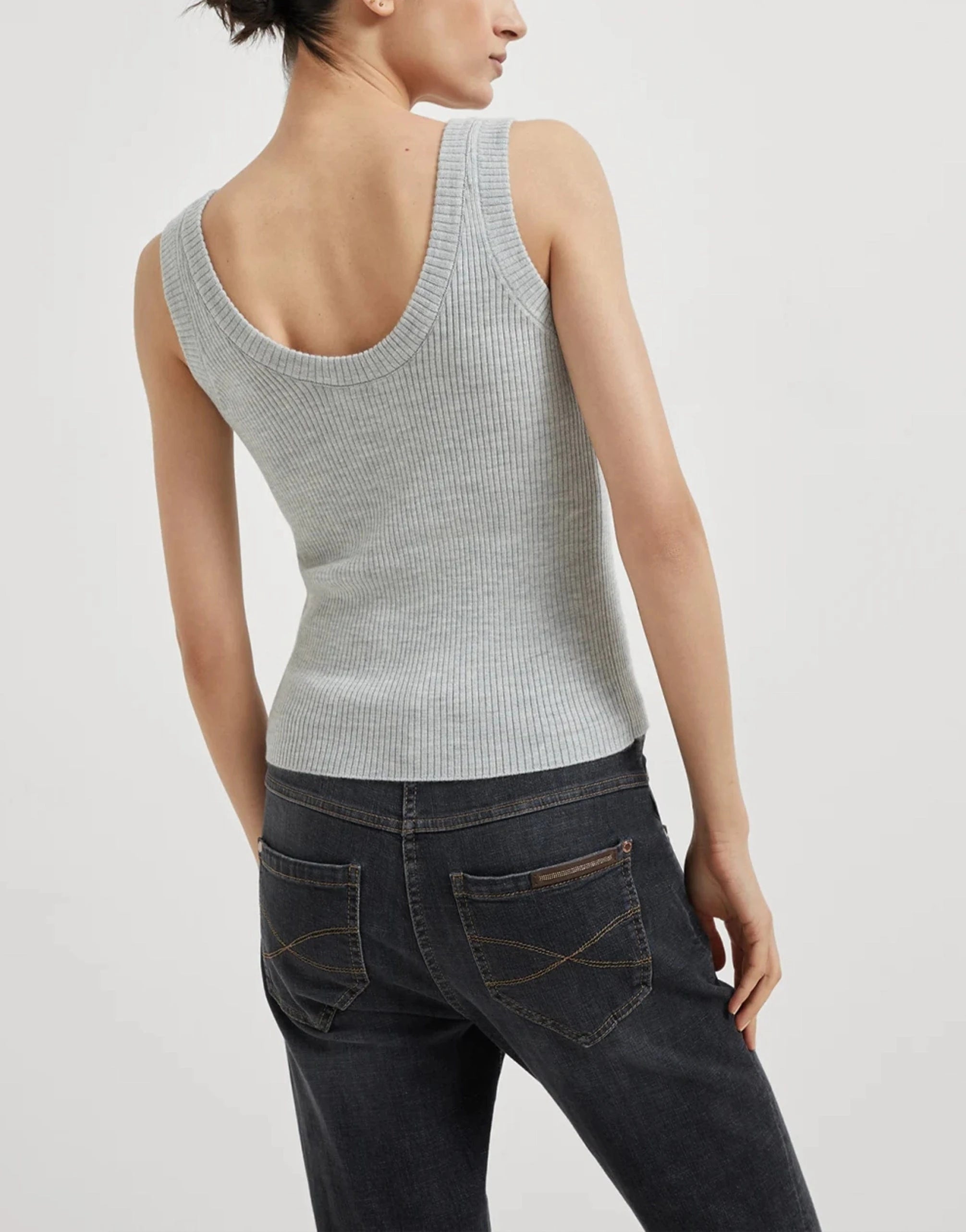 Brunello Cucinelli Wool-Cashmere Blend Rib Knit Tank Top