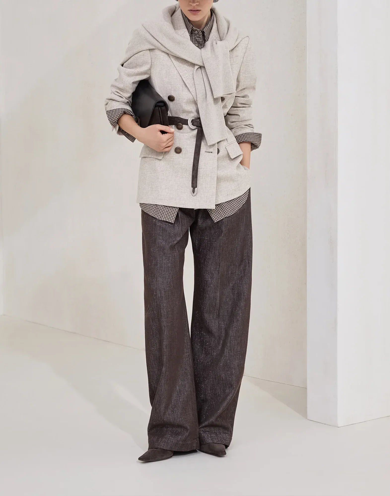 Brunello Cucinelli Wool Check Belted Shirt